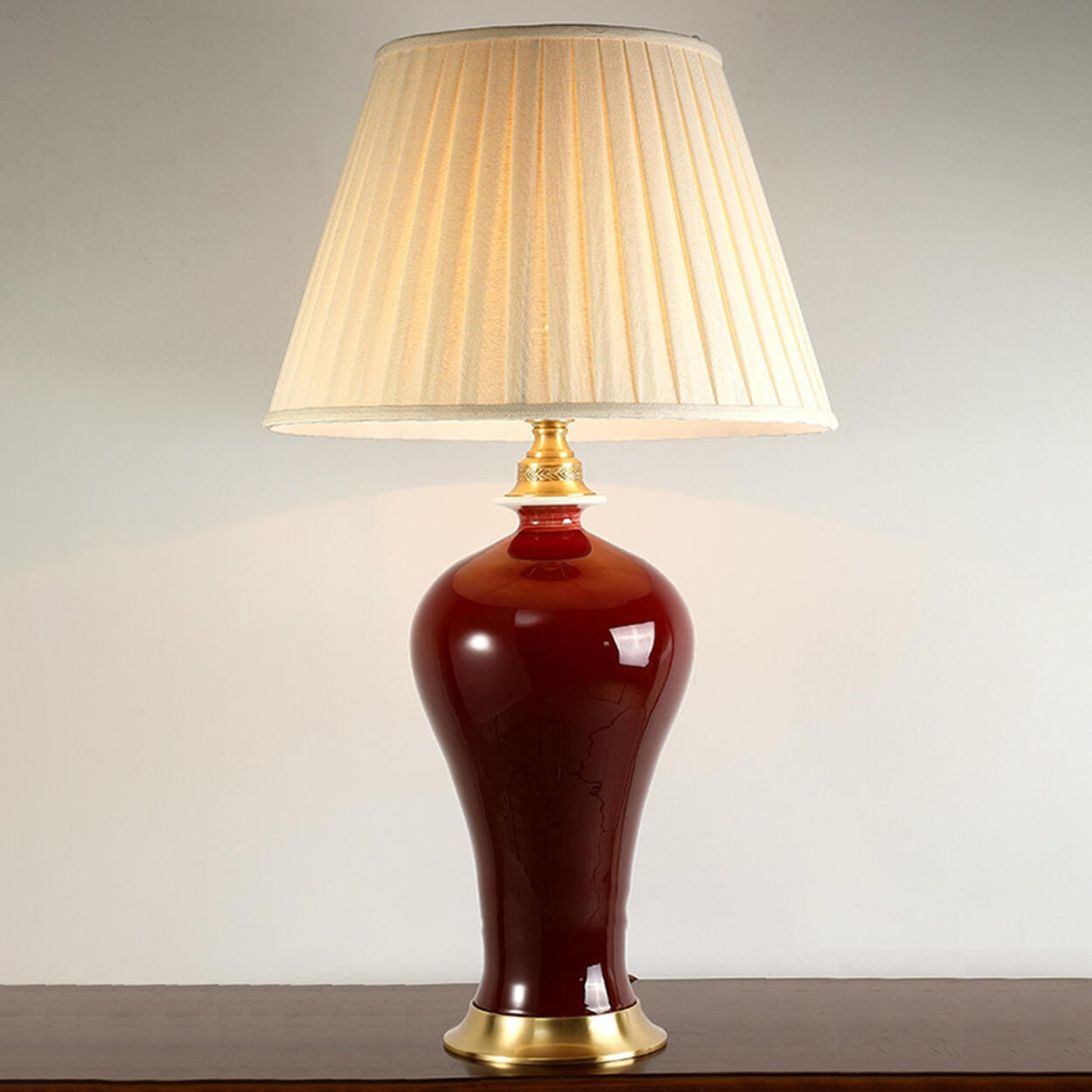 Elegant Drum-Shaped Red Geometric Ceramic Table Lamp Image - 9