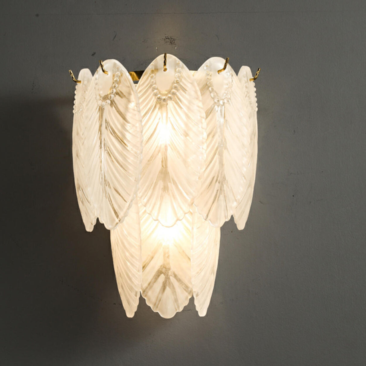 Elegant Feather-Inspired Crystal Wall Sconce Image - 11