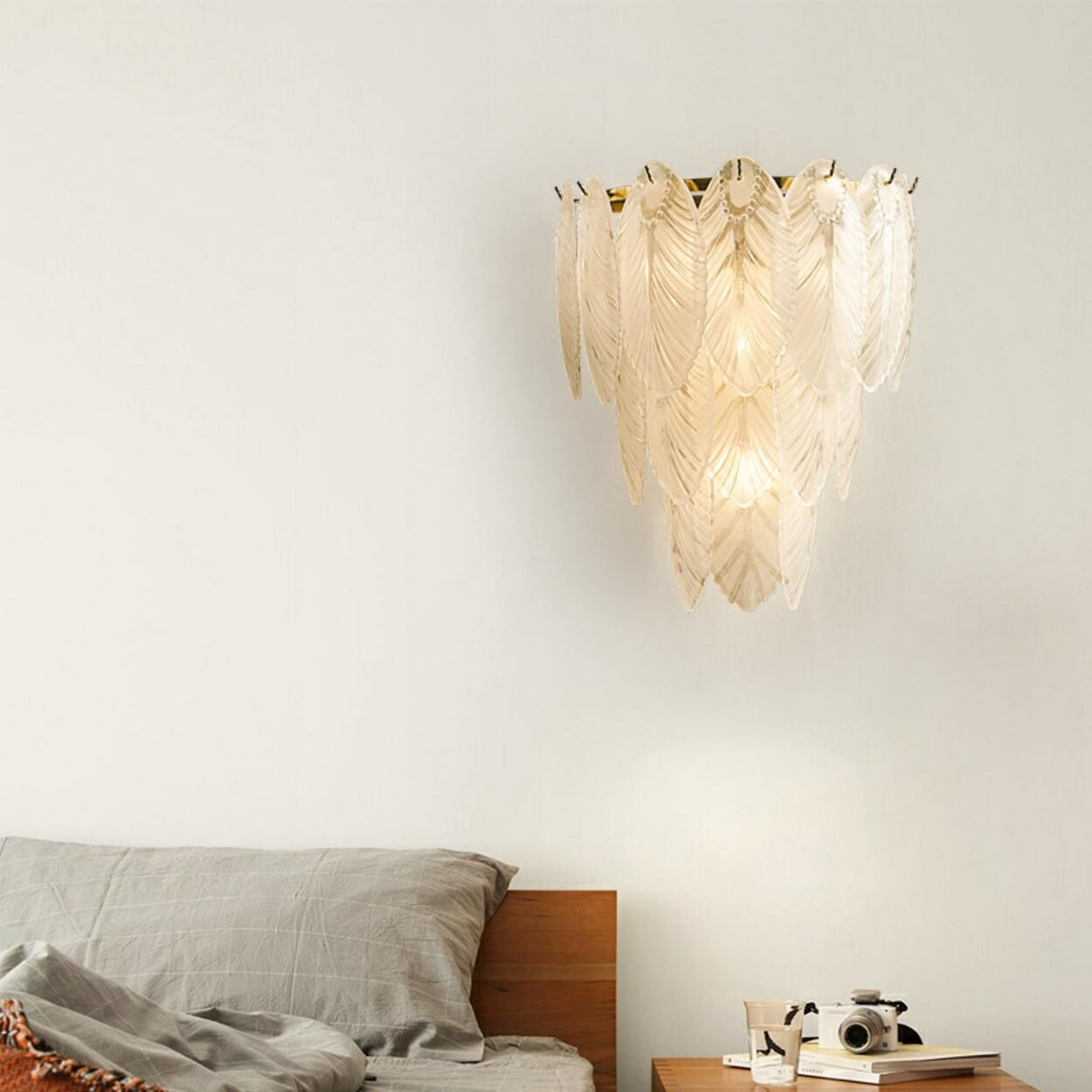 Elegant Feather-Inspired Crystal Wall Sconce Image - 3