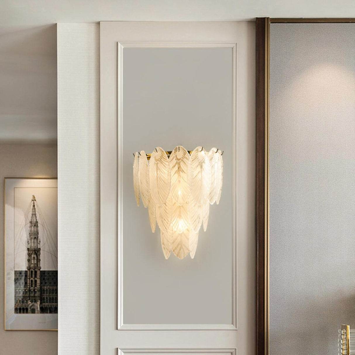 Elegant Feather-Inspired Crystal Wall Sconce Image - 4