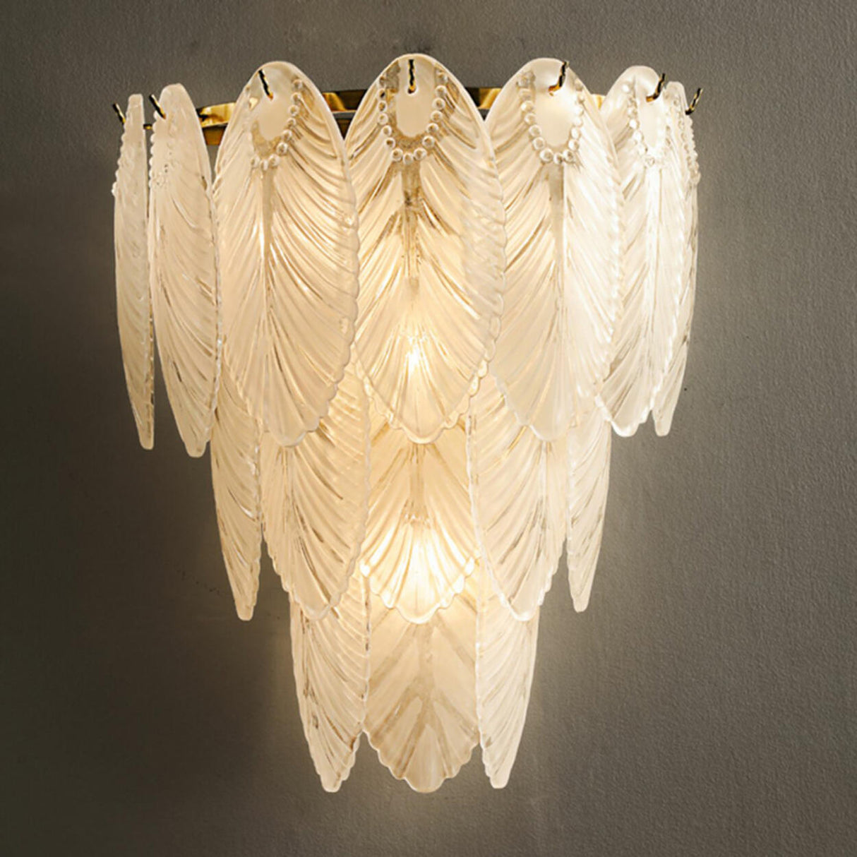 Elegant Feather-Inspired Crystal Wall Sconce Image - 8