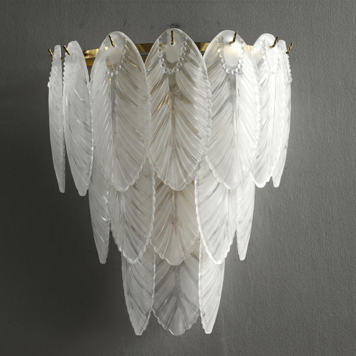 Elegant Feather-Inspired Crystal Wall Sconce Image - 9