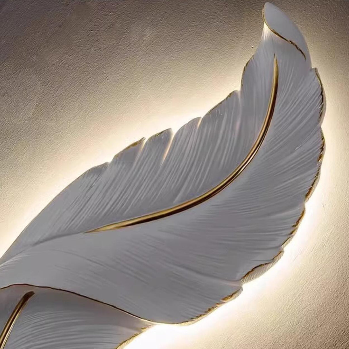 Elegant Feather White Metal LED Wall Sconce Image - 11