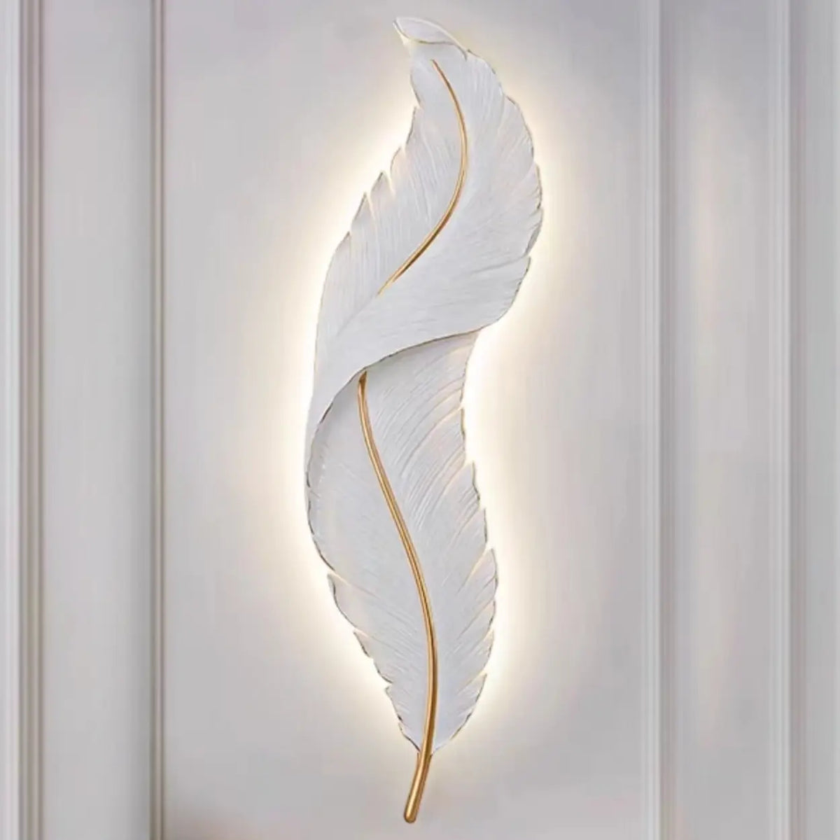 Elegant Feather White Metal LED Wall Sconce Image - 6