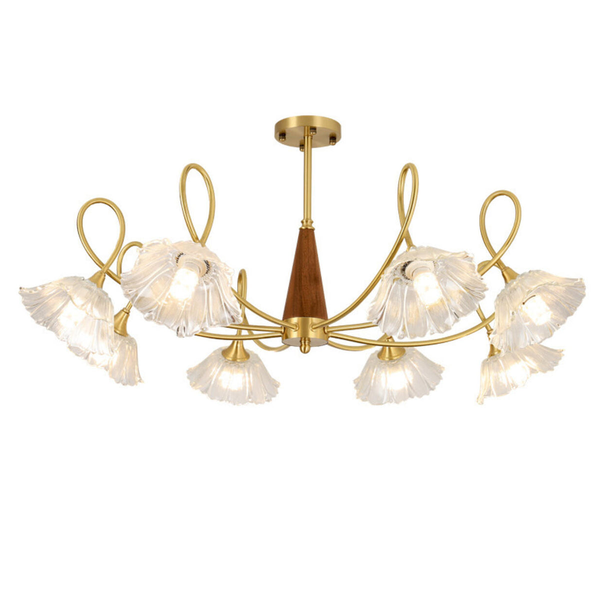 Elegant Floral Clear Glass Semi-Flush Mount Lamp 8-Lamp Image - 9