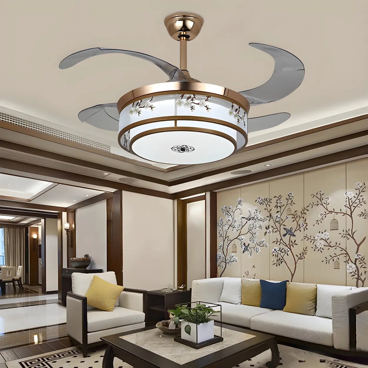 Elegant Floral Drum LED Modern Ceiling Fan with Light Image - 1