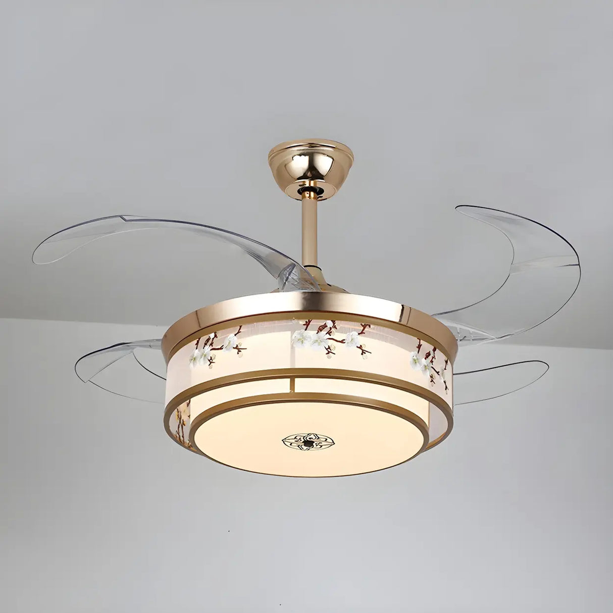 Elegant Floral Drum LED Modern Ceiling Fan with Light Image - 4