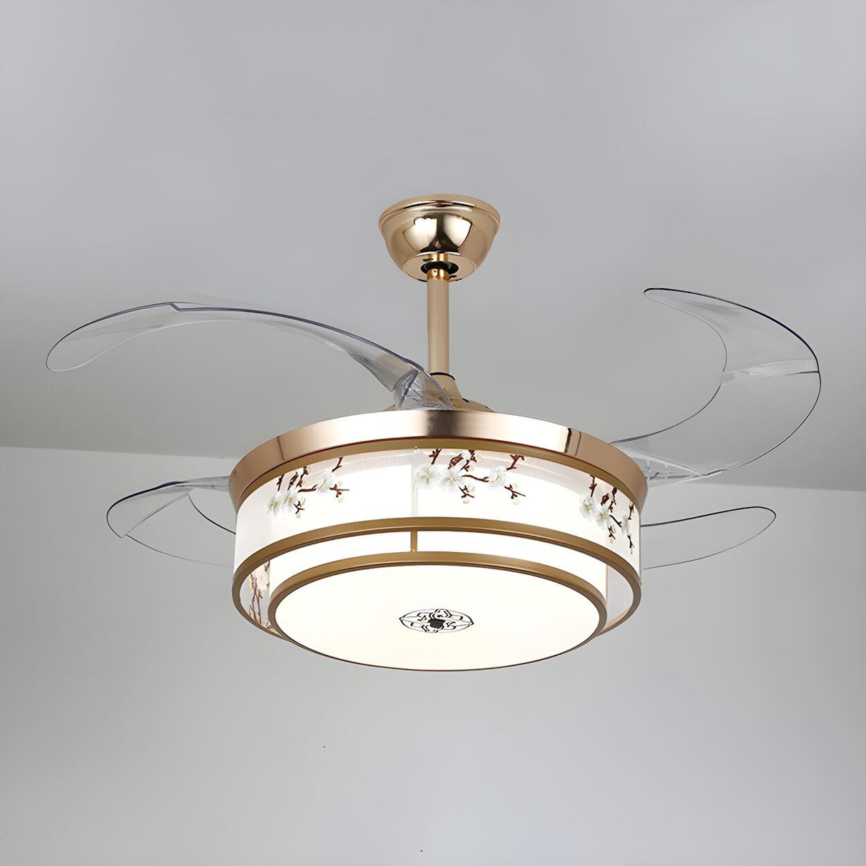 Elegant Floral Drum LED Modern Ceiling Fan with Light Image - 7