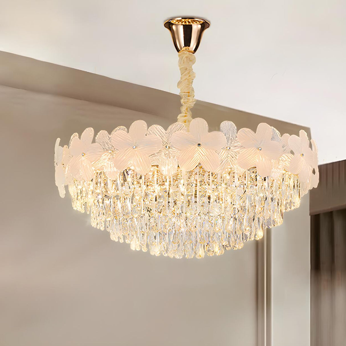 Elegant Floral Living Room Crystal Chandelier Image - 10