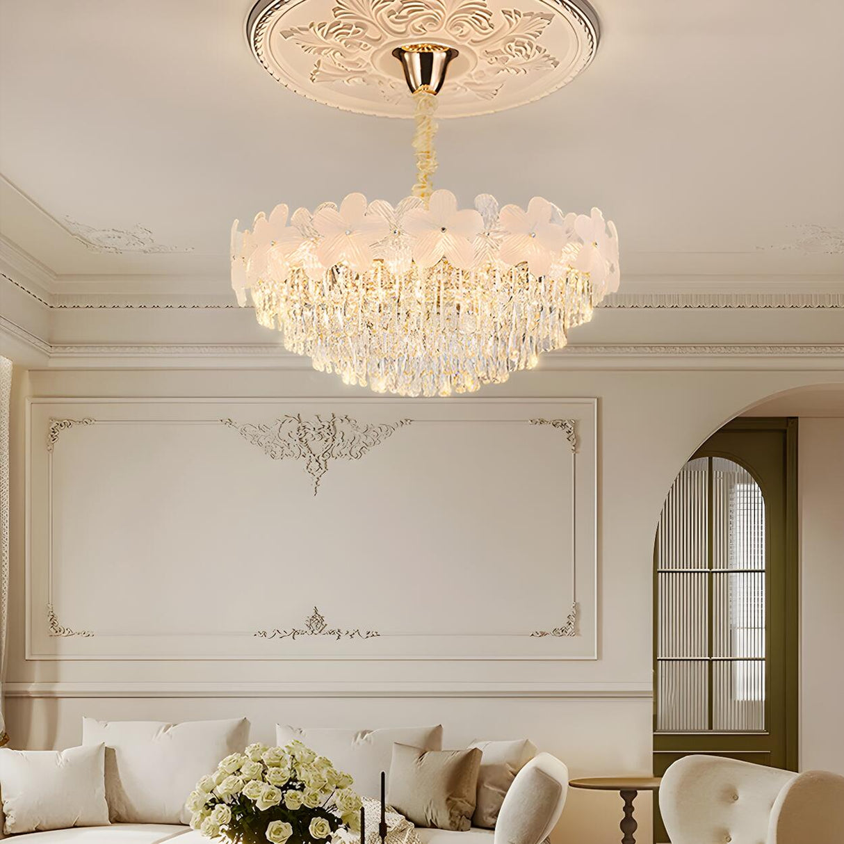 Elegant Floral Living Room Crystal Chandelier Image - 12