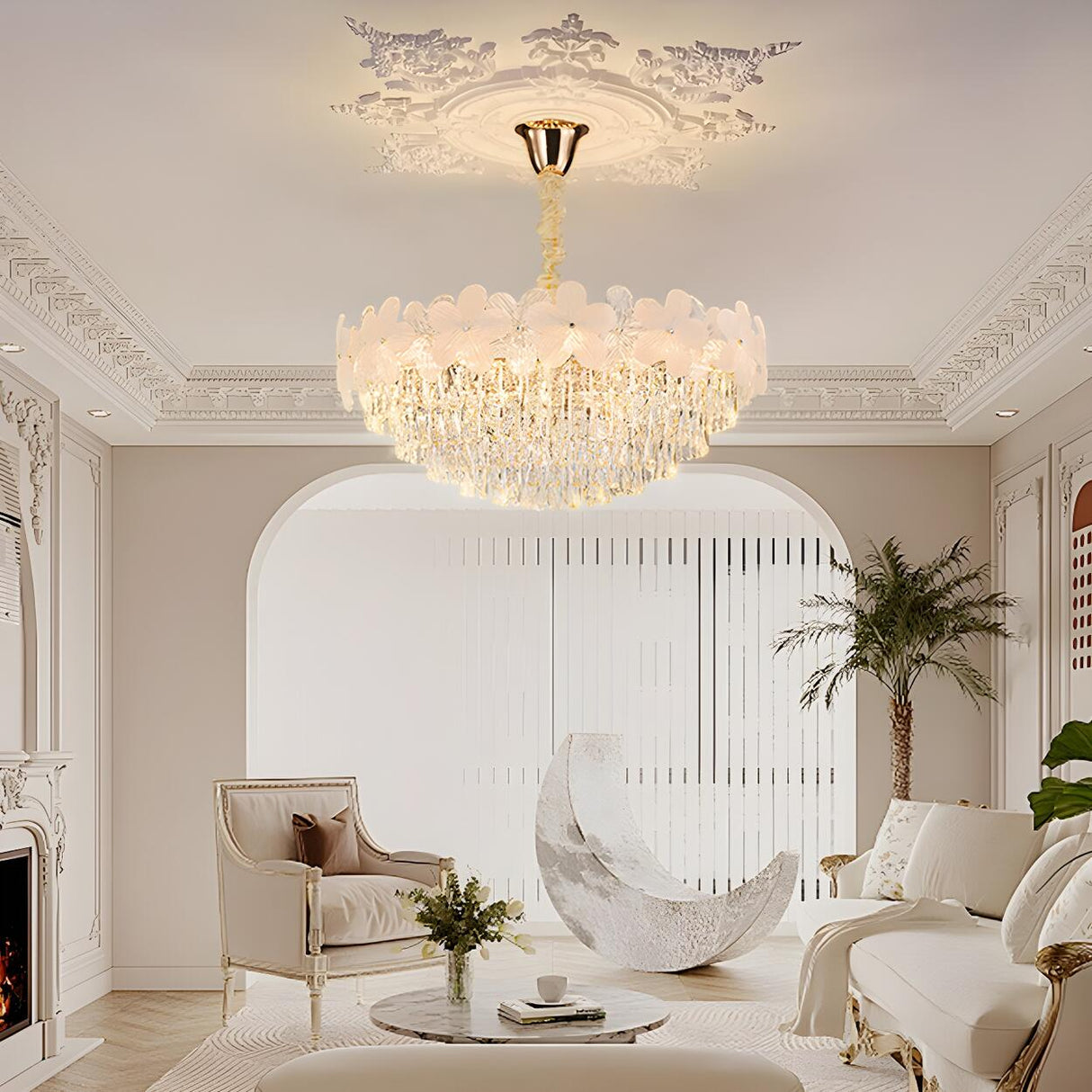 Elegant Floral Living Room Crystal Chandelier Image - 4