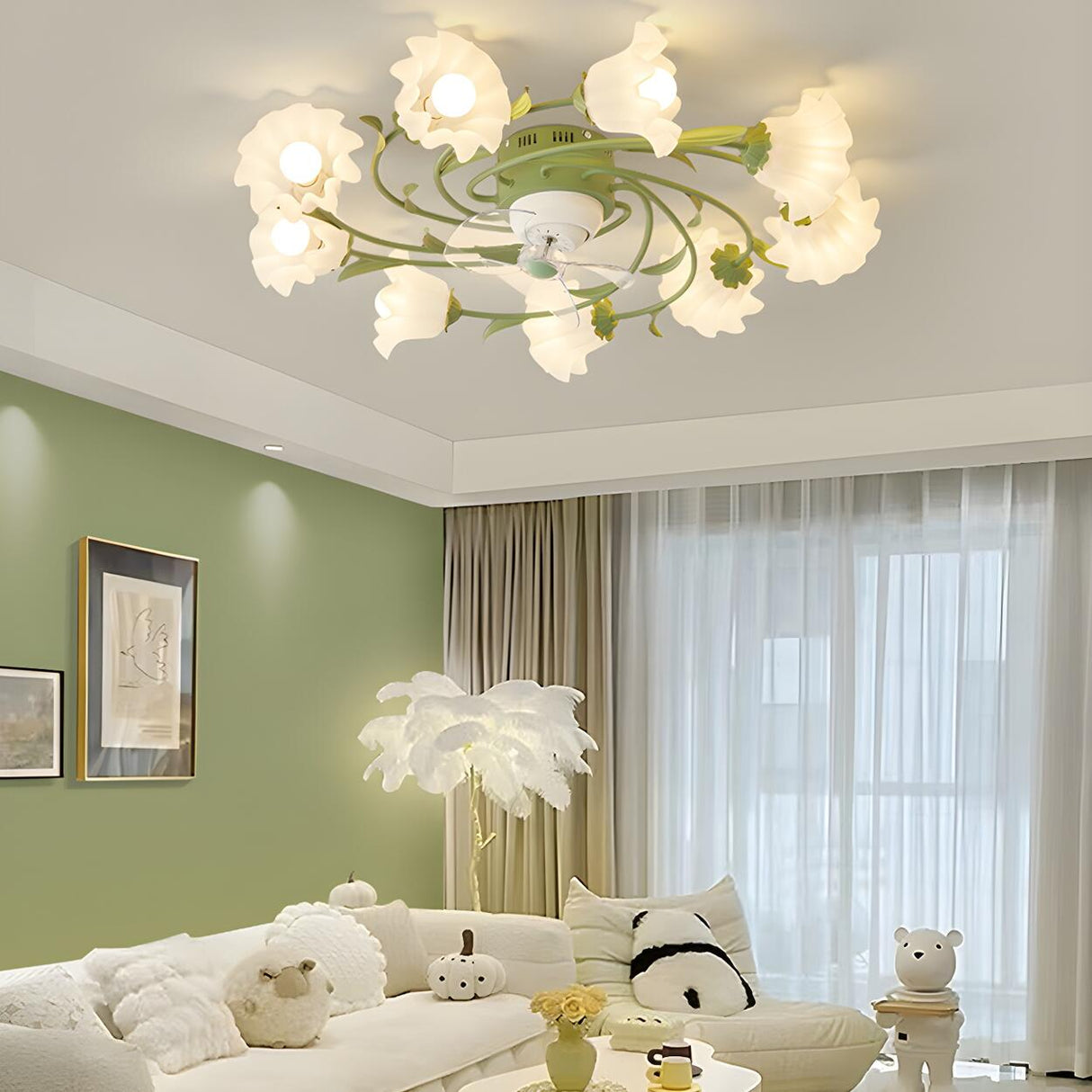 Elegant Floral Organic Ceiling Fan with Multi Lights Image - 1