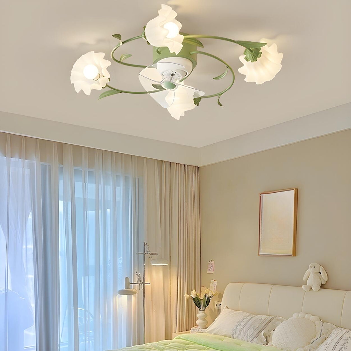 Elegant Floral Organic Ceiling Fan with Multi Lights Image - 16