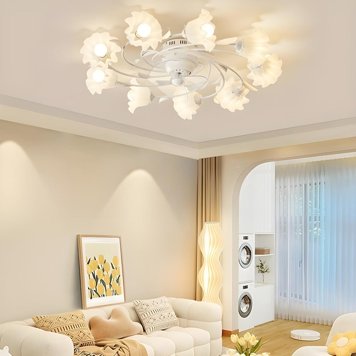Elegant Floral Organic Ceiling Fan with Multi Lights Image - 4