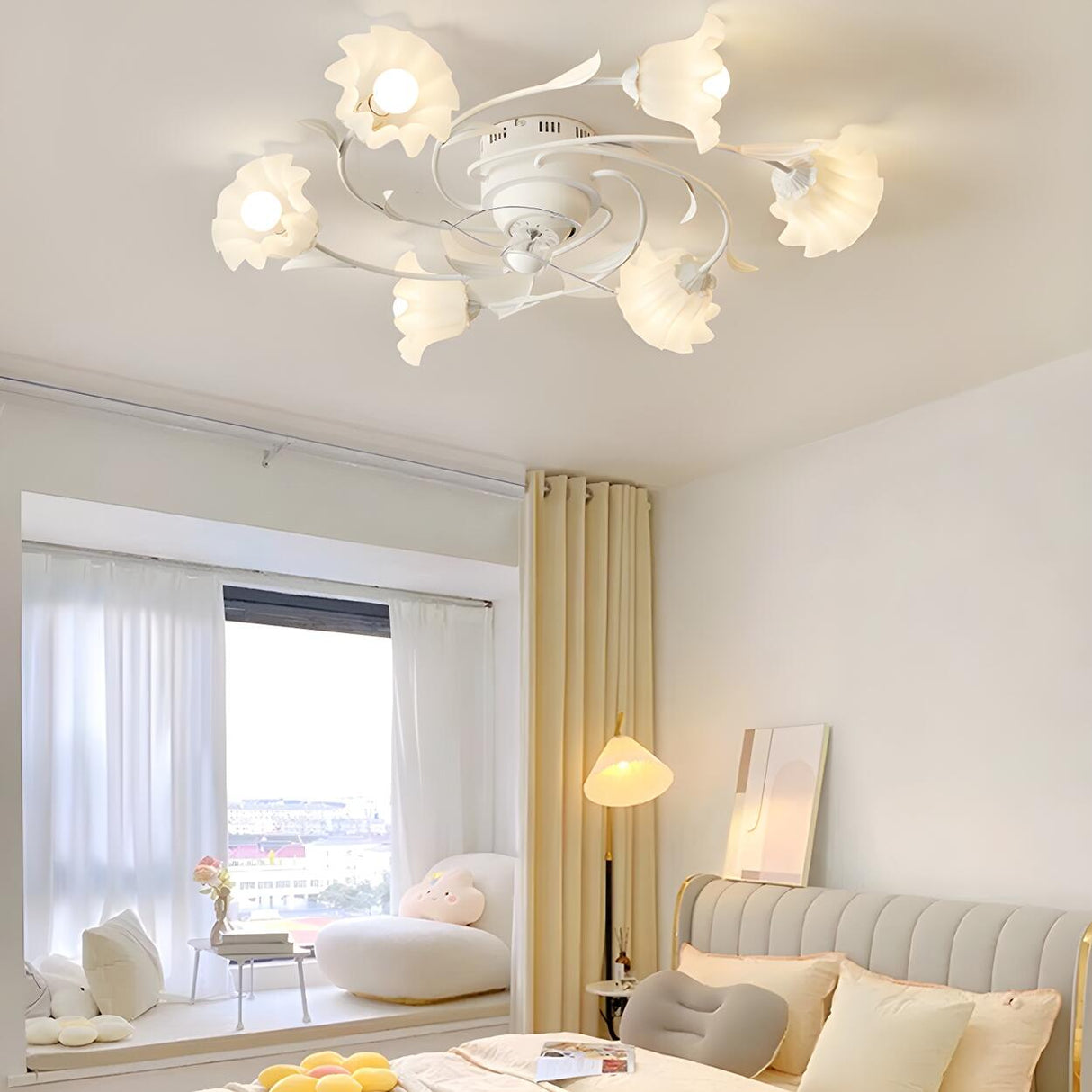 Elegant Floral Organic Ceiling Fan with Multi Lights Image - 8