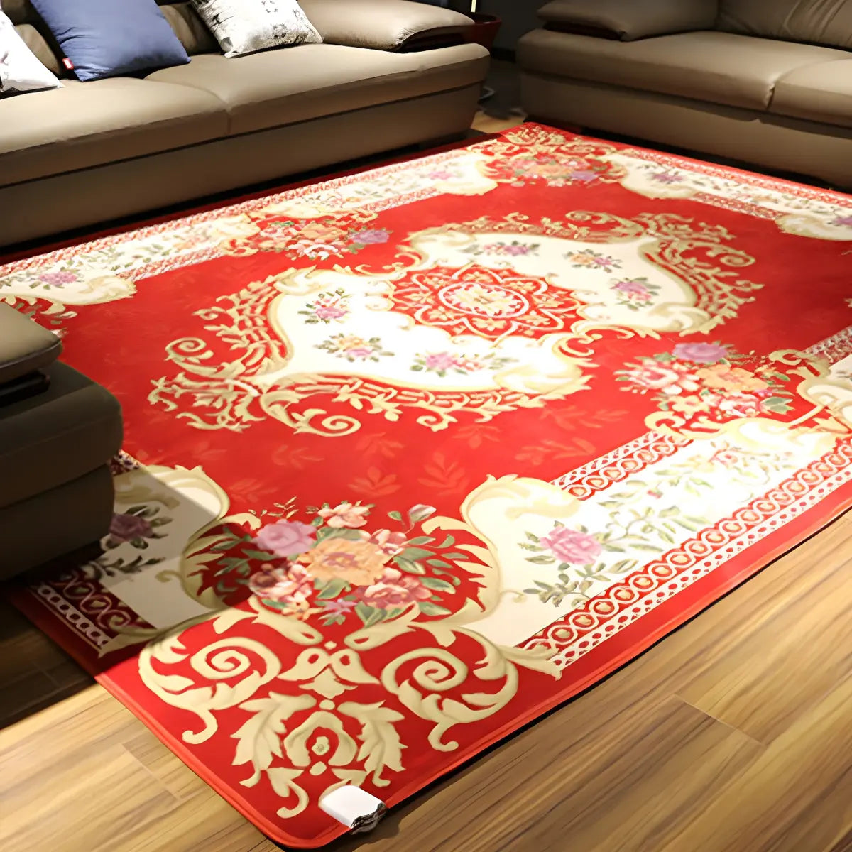 Elegant Floral Rectangular Polyester Black Area Rug Image - 12