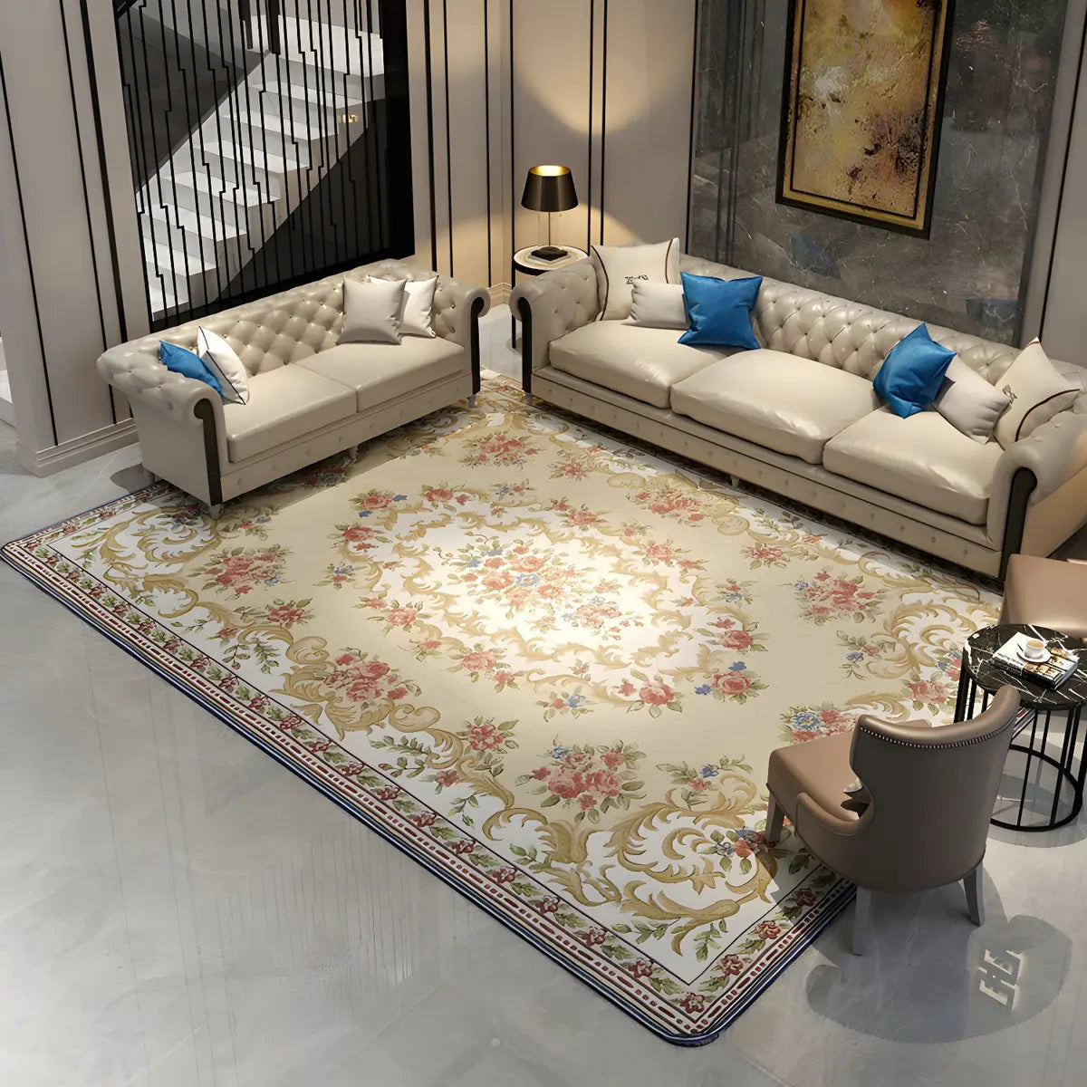 Elegant Floral Rectangular Polyester Black Area Rug Image - 13