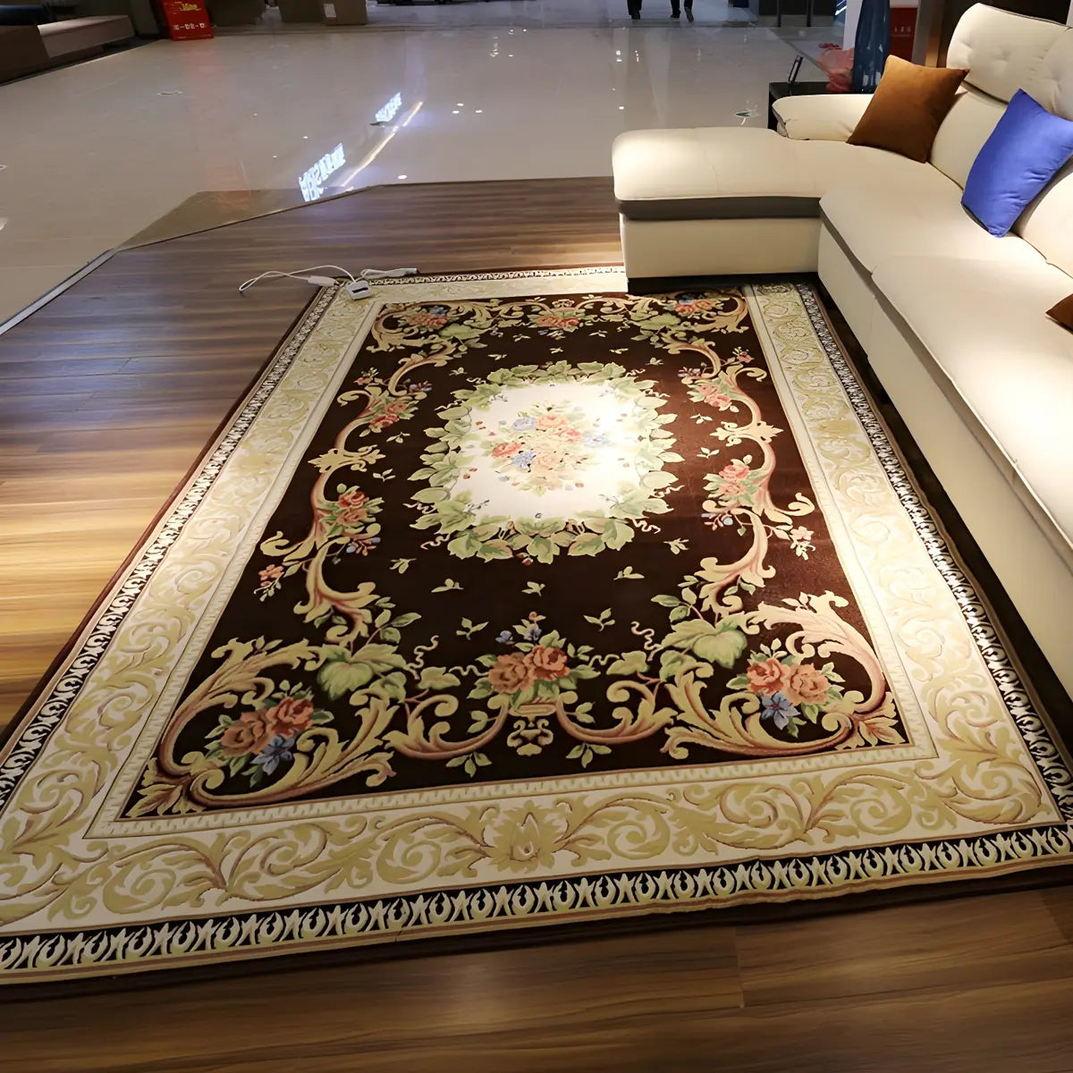 Elegant Floral Rectangular Polyester Black Area Rug Image - 15