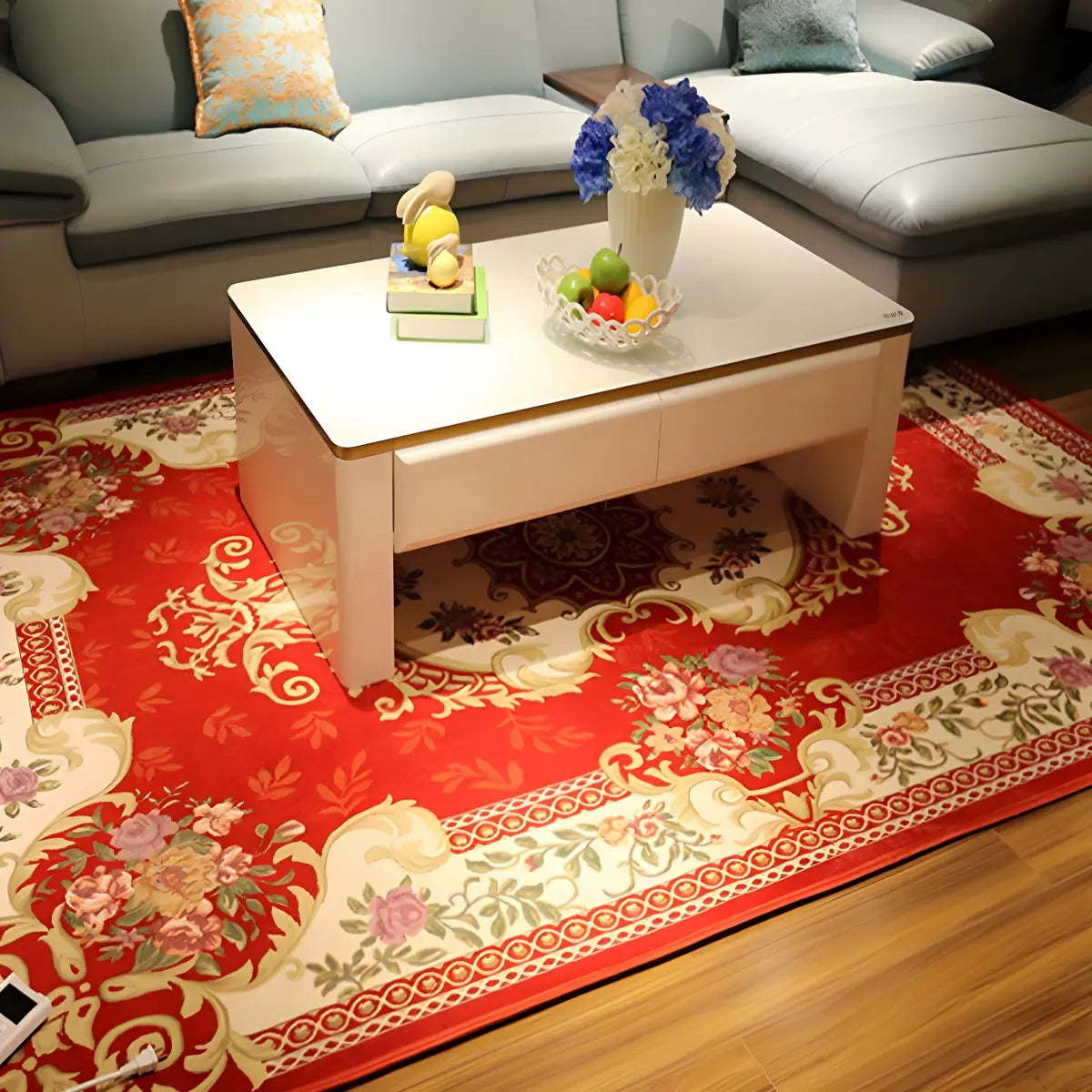 Elegant Floral Rectangular Polyester Black Area Rug Image - 6