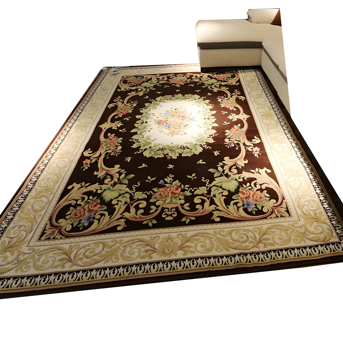 Elegant Floral Rectangular Polyester Black Area Rug Image - 8