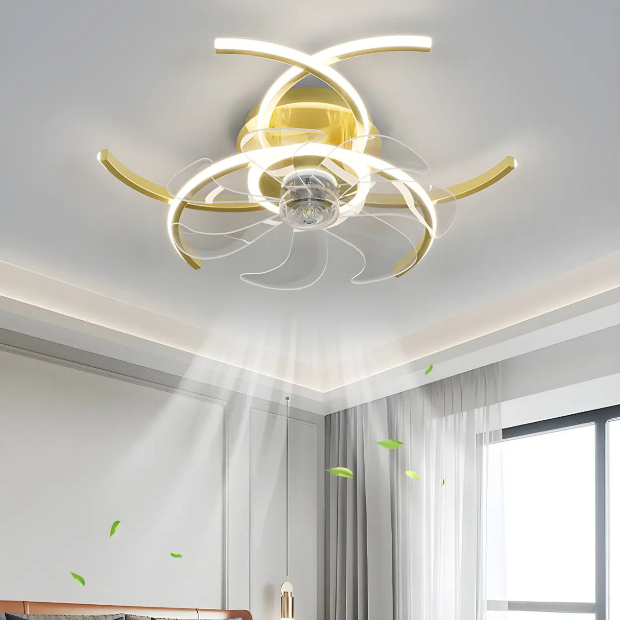 Elegant Flower Clear Blade Ceiling Fan with LED Light Image - 27