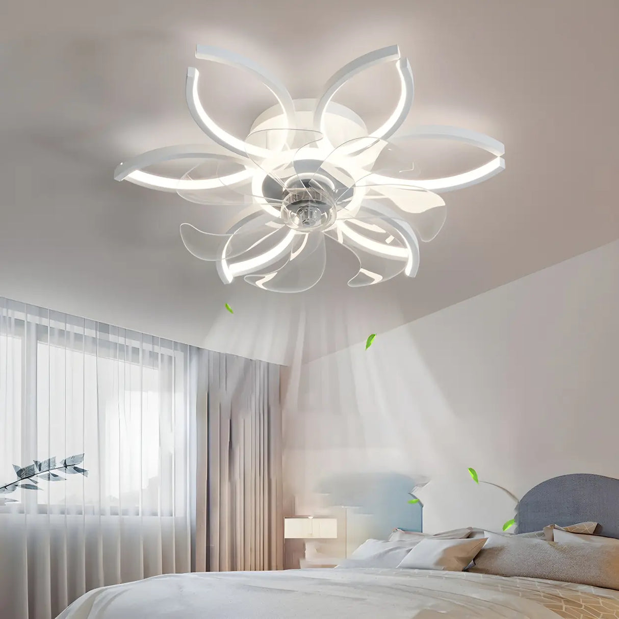 Elegant Flower Clear Blade Ceiling Fan with LED Light Image - 2