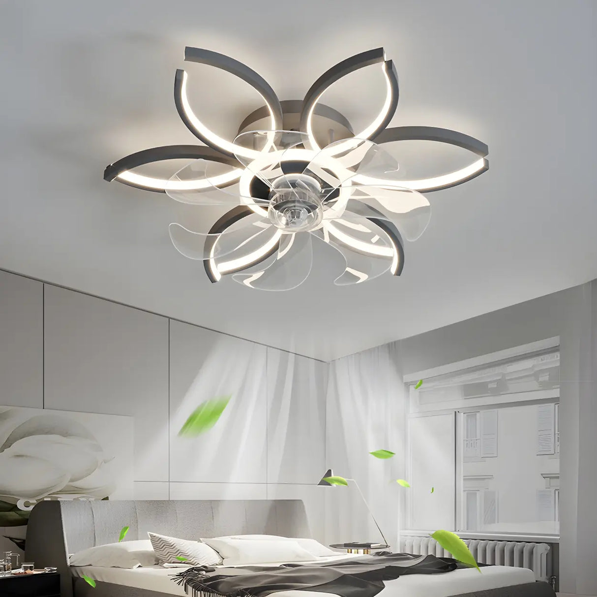Elegant Flower Clear Blade Ceiling Fan with LED Light Image - 3