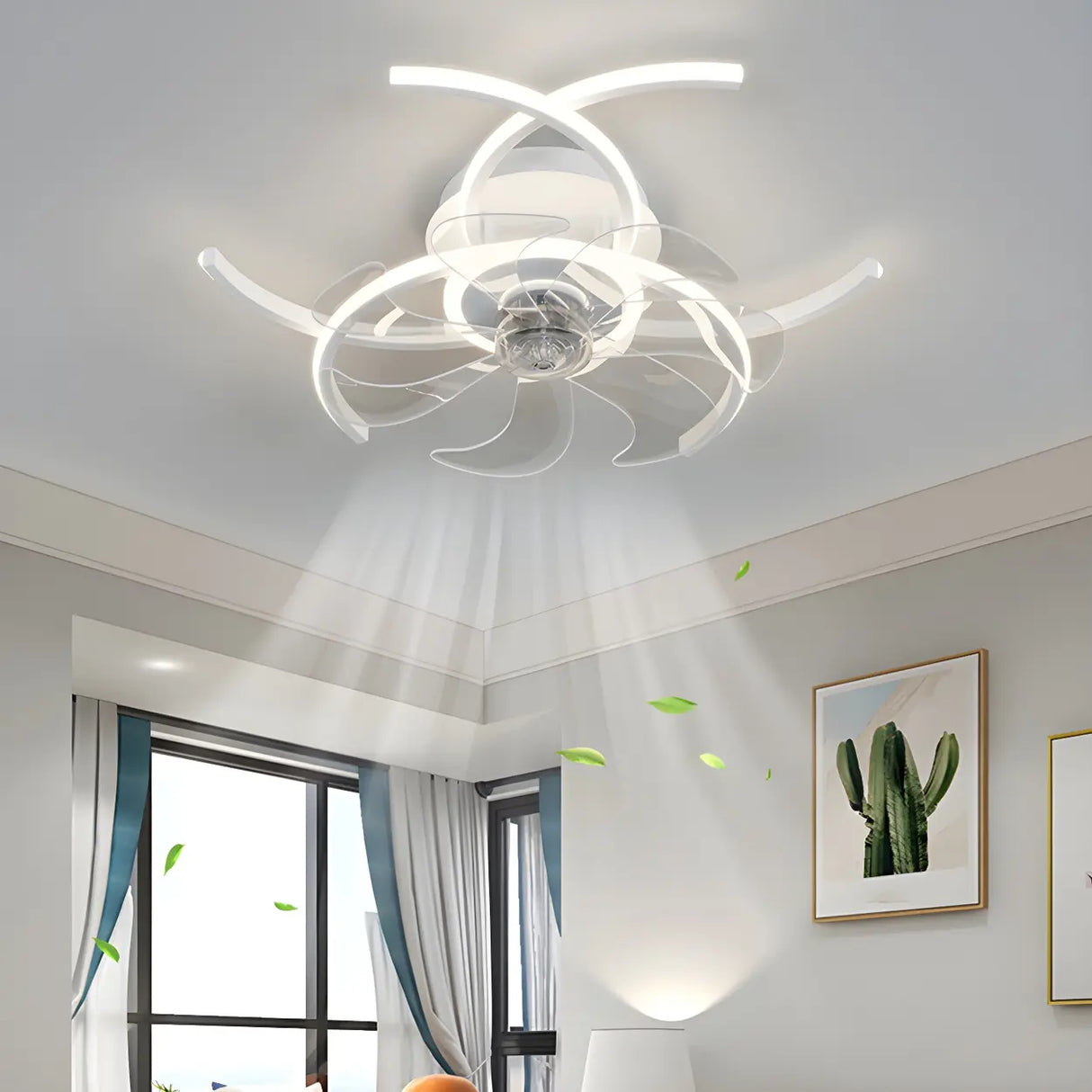 Elegant Flower Clear Blade Ceiling Fan with LED Light Image - 9