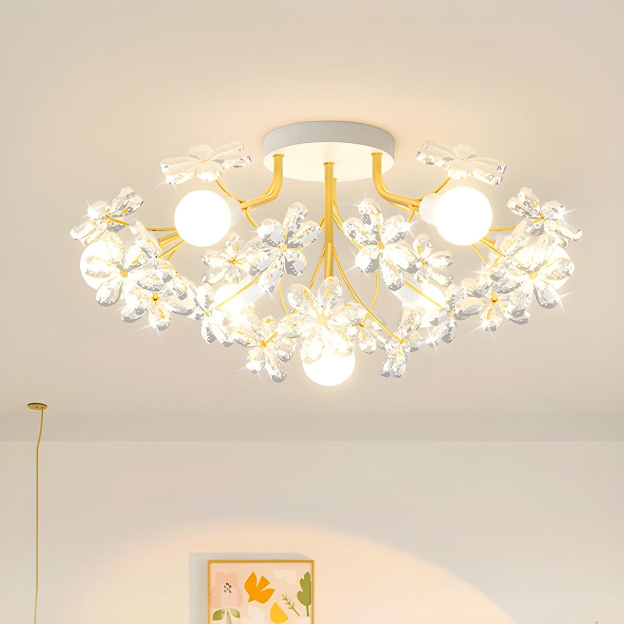Elegant Flower Crystal Semi-Flush Mount Light 7-Light Image - 2