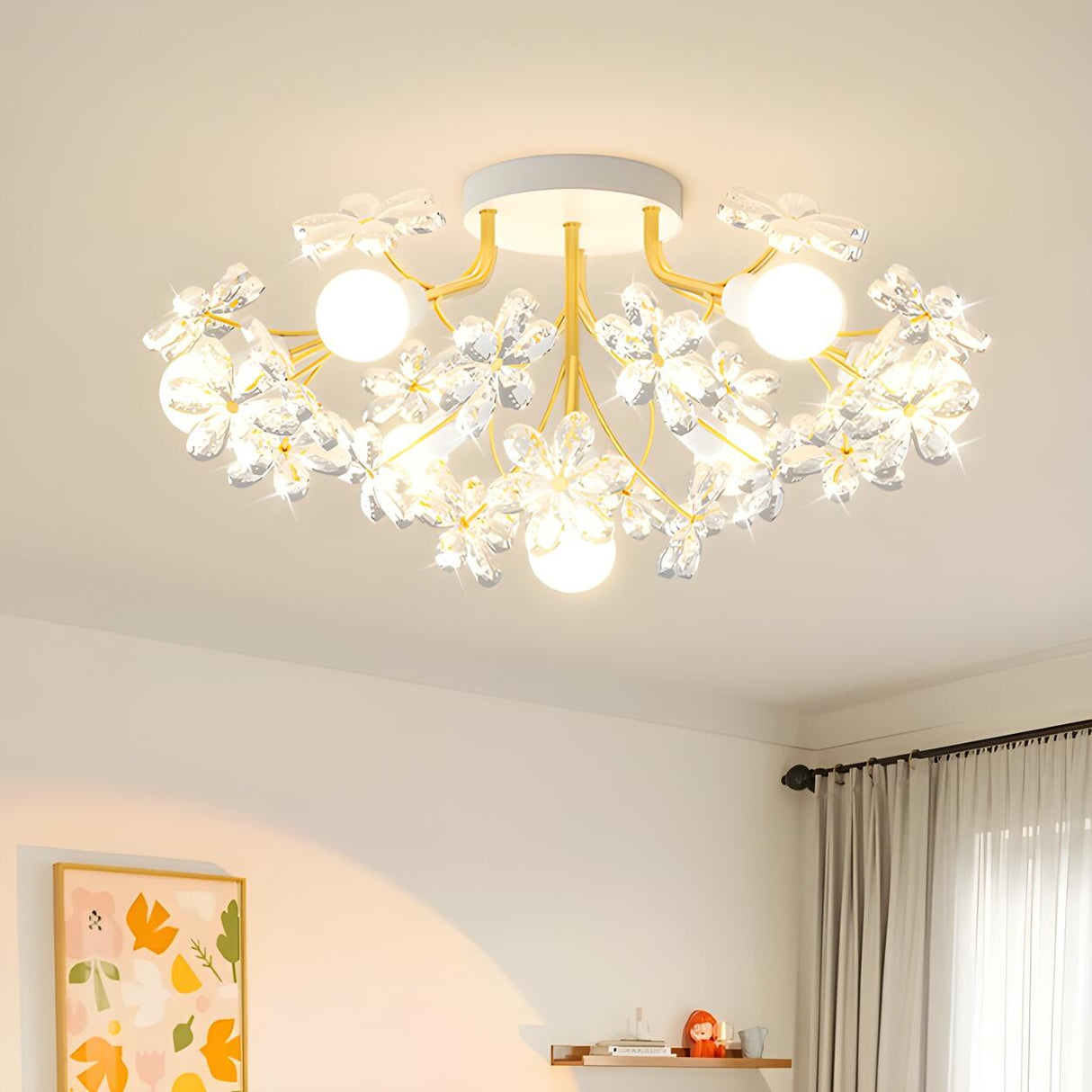 Elegant Flower Crystal Semi-Flush Mount Light 7-Light Image - 3