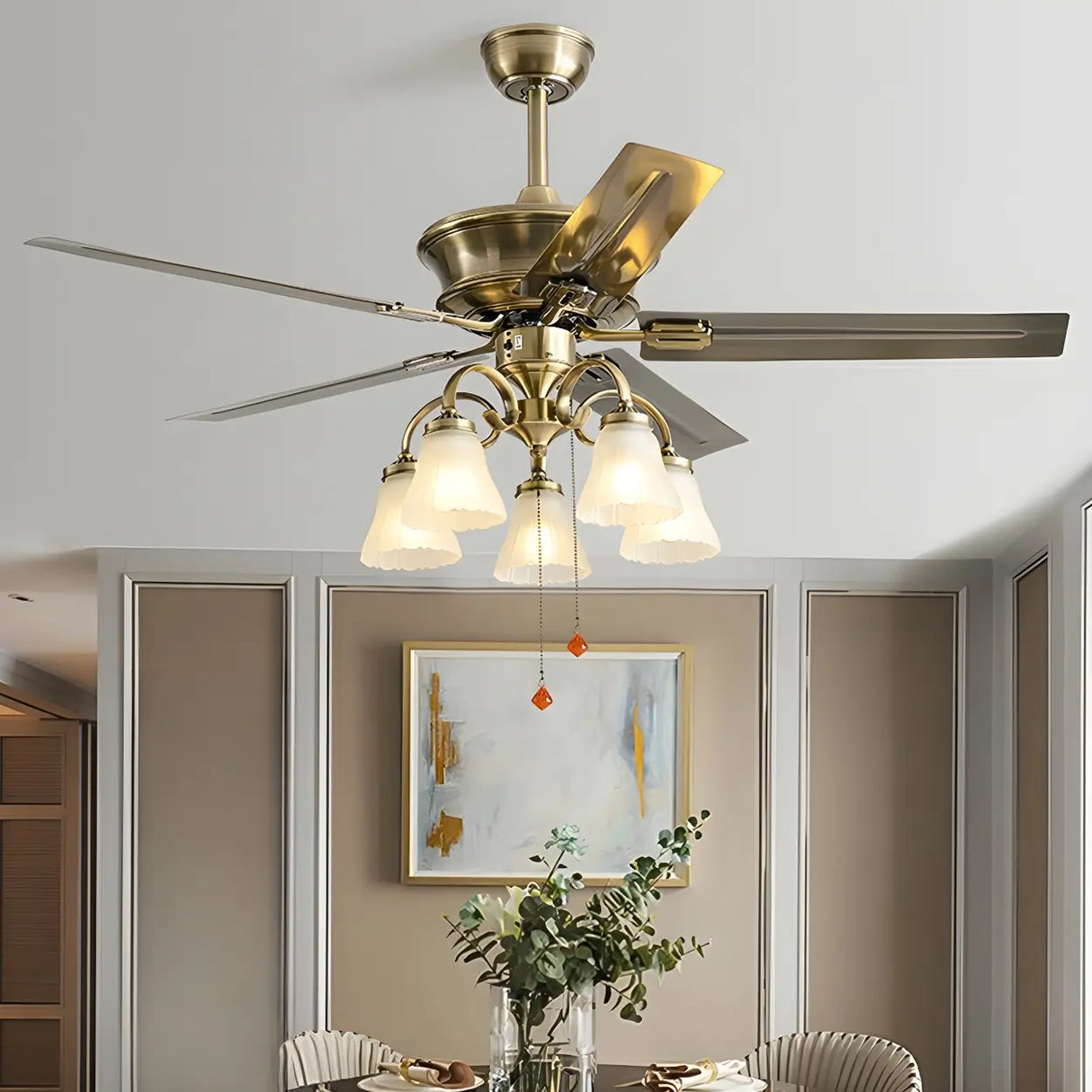 Elegant Flower Shade 5 Blades Modern Ceiling Fan Light Image - 7
