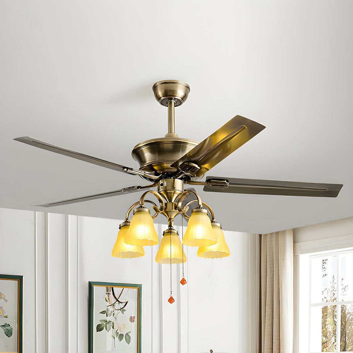 Elegant Flower Shade 5 Blades Modern Ceiling Fan Light Image - 9