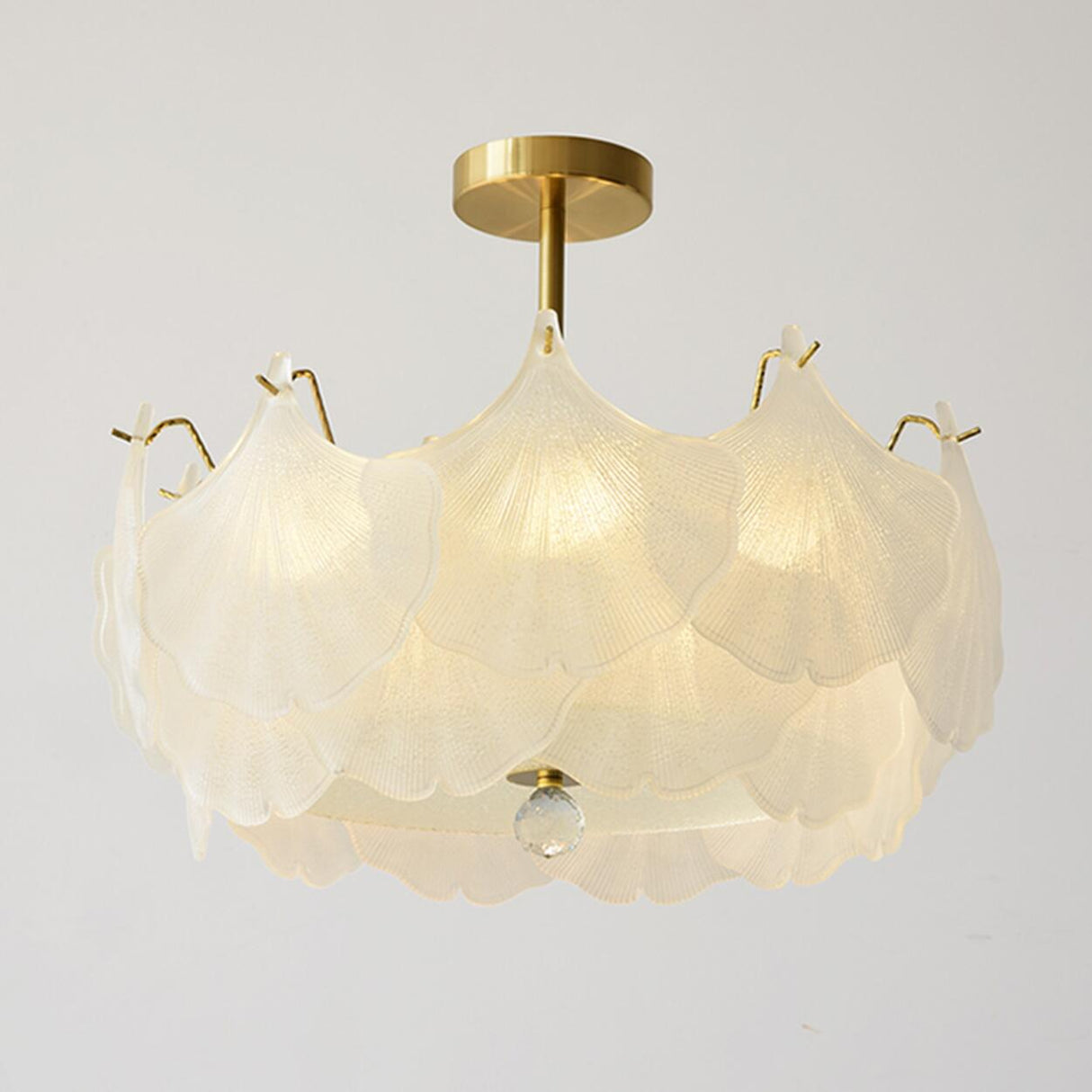 Elegant Ginkgo Leaf Gold Glass Semi-Flush Ceiling Light Image - 10