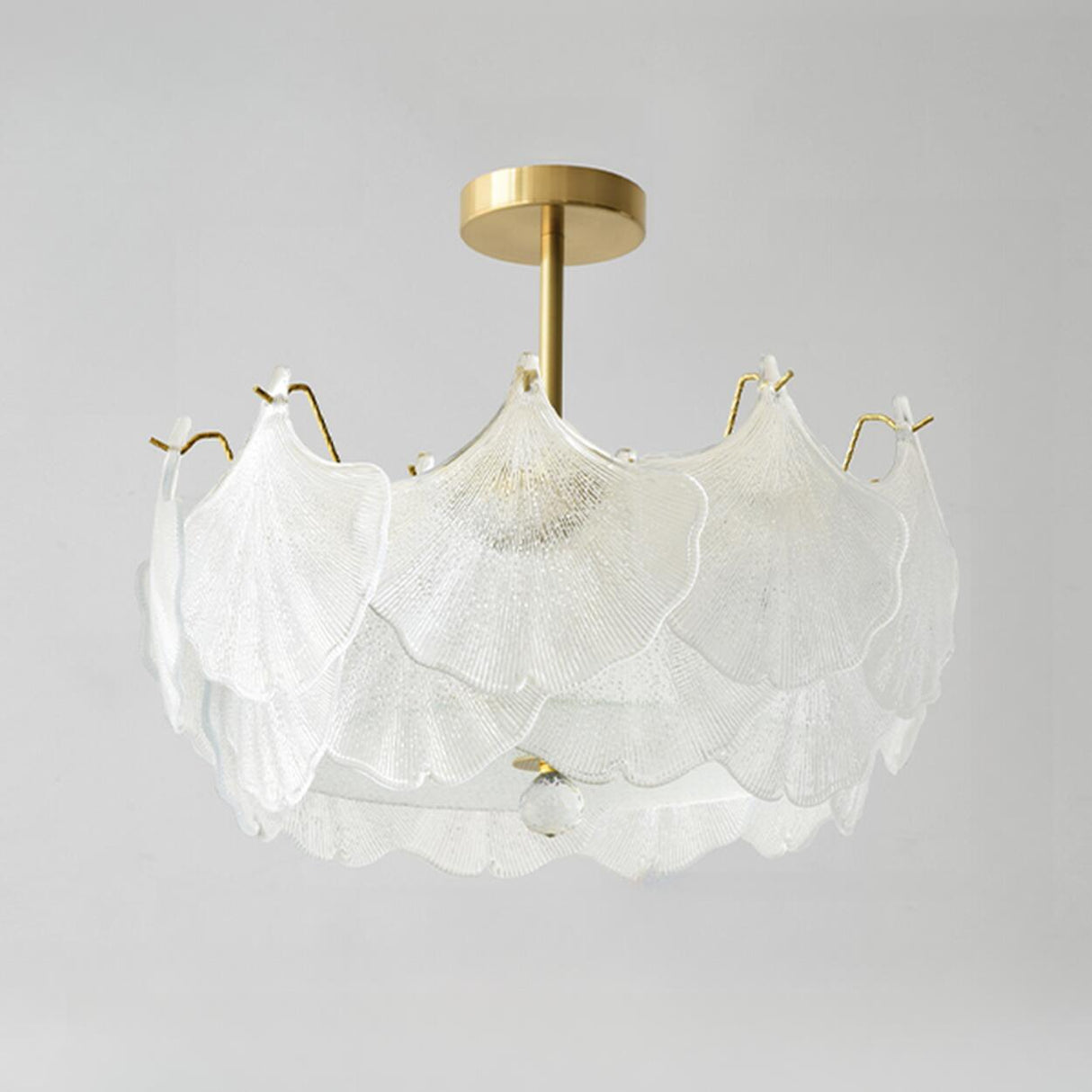 Elegant Ginkgo Leaf Gold Glass Semi-Flush Ceiling Light Image - 11