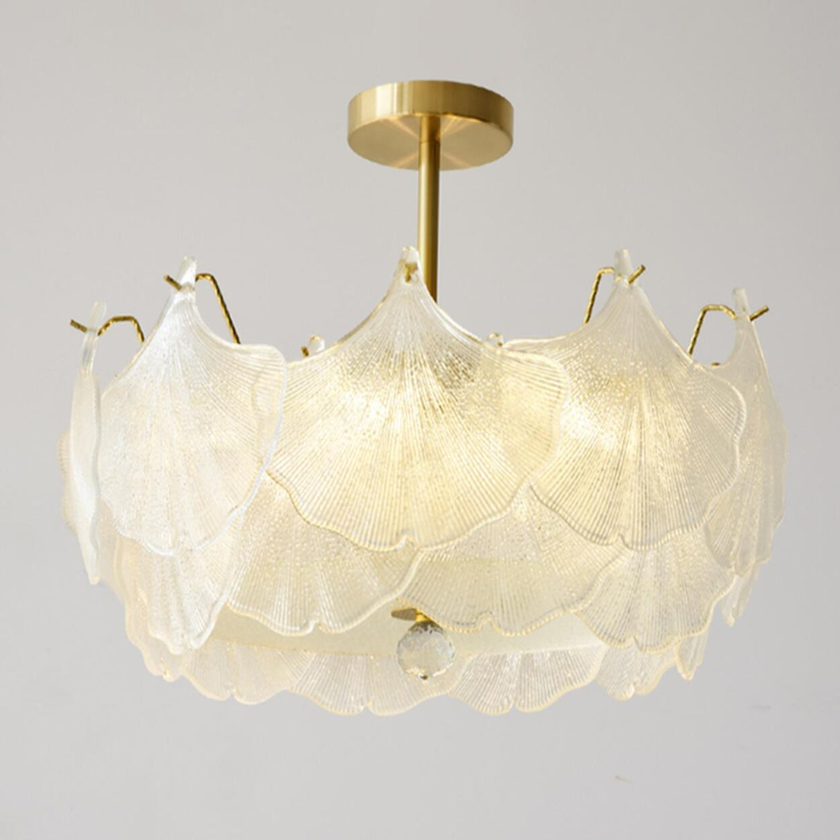 Elegant Ginkgo Leaf Gold Glass Semi-Flush Ceiling Light Image - 12