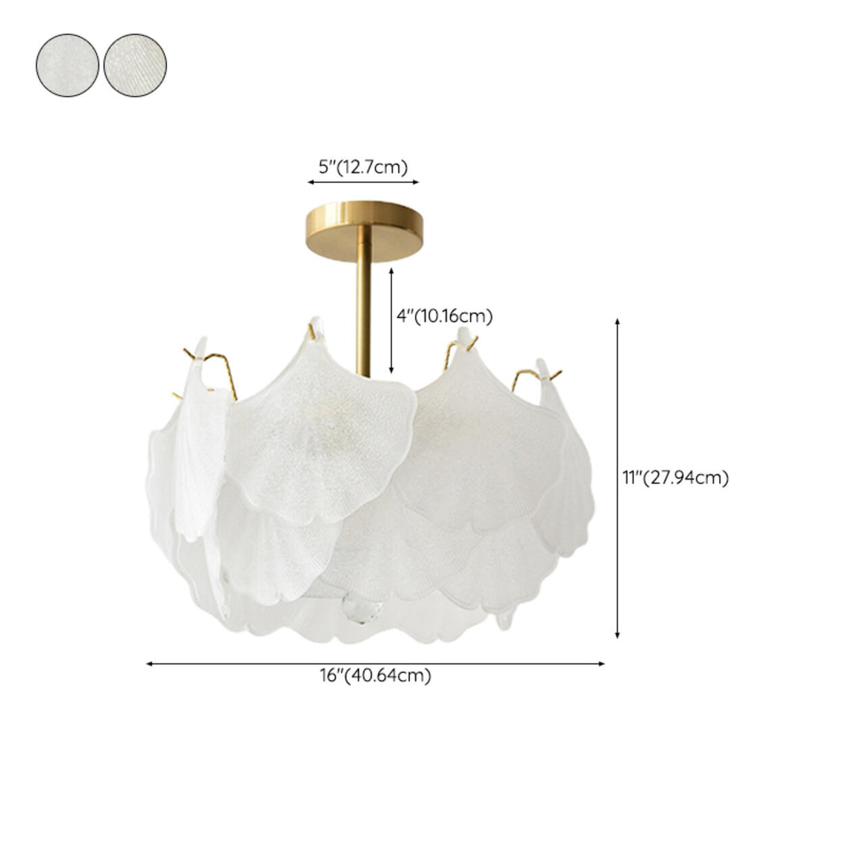 Elegant Ginkgo Leaf Gold Glass Semi-Flush Ceiling Light