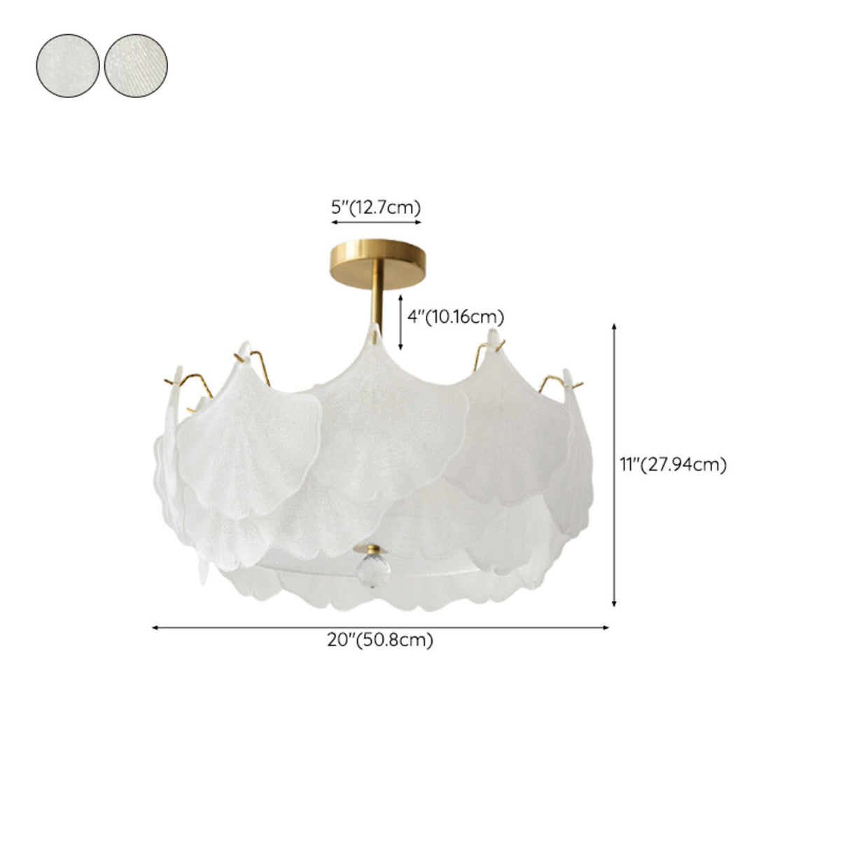 Elegant Ginkgo Leaf Gold Glass Semi-Flush Ceiling Light Image - 17