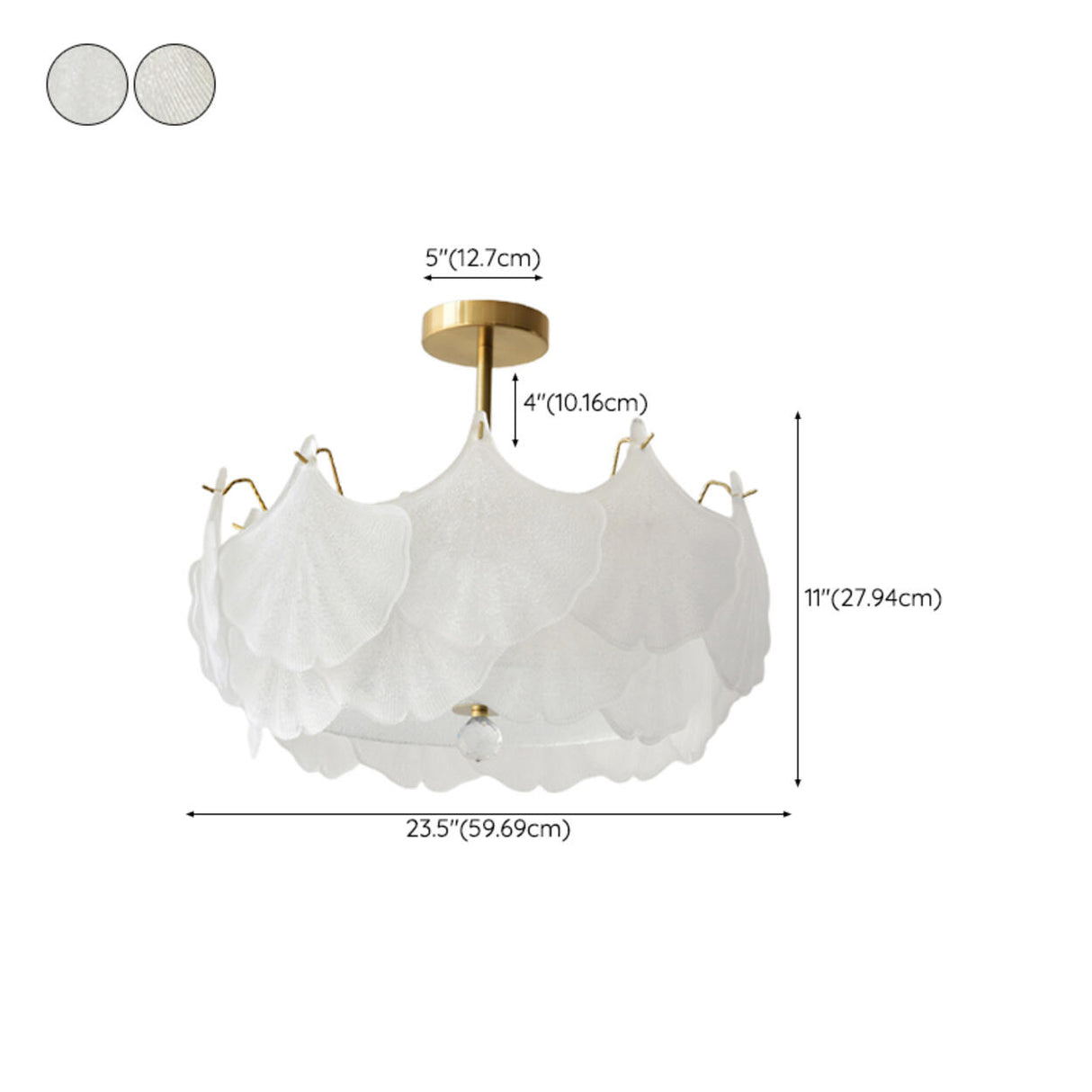 Elegant Ginkgo Leaf Gold Glass Semi-Flush Ceiling Light Image - 18