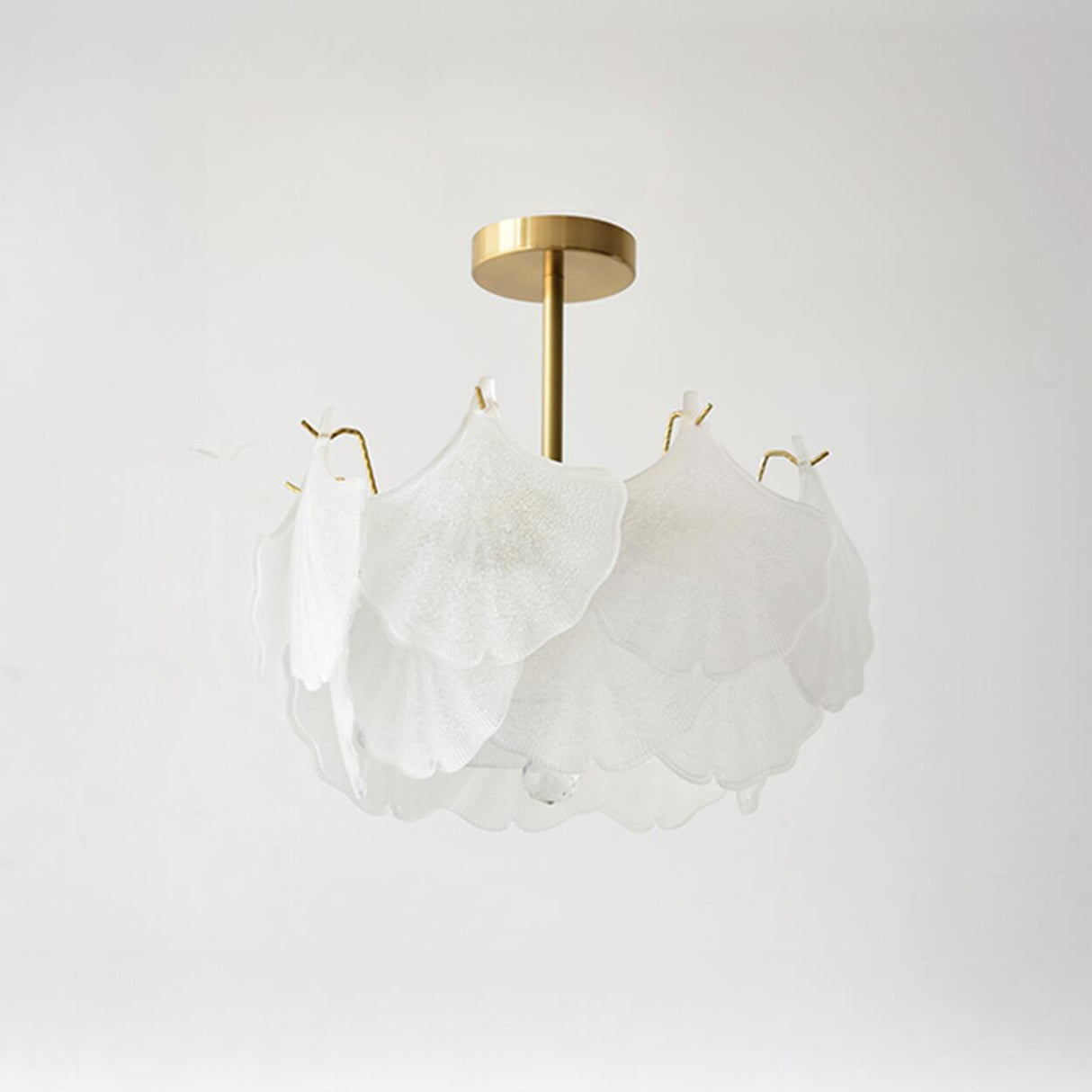 Elegant Ginkgo Leaf Gold Glass Semi-Flush Ceiling Light Image - 2