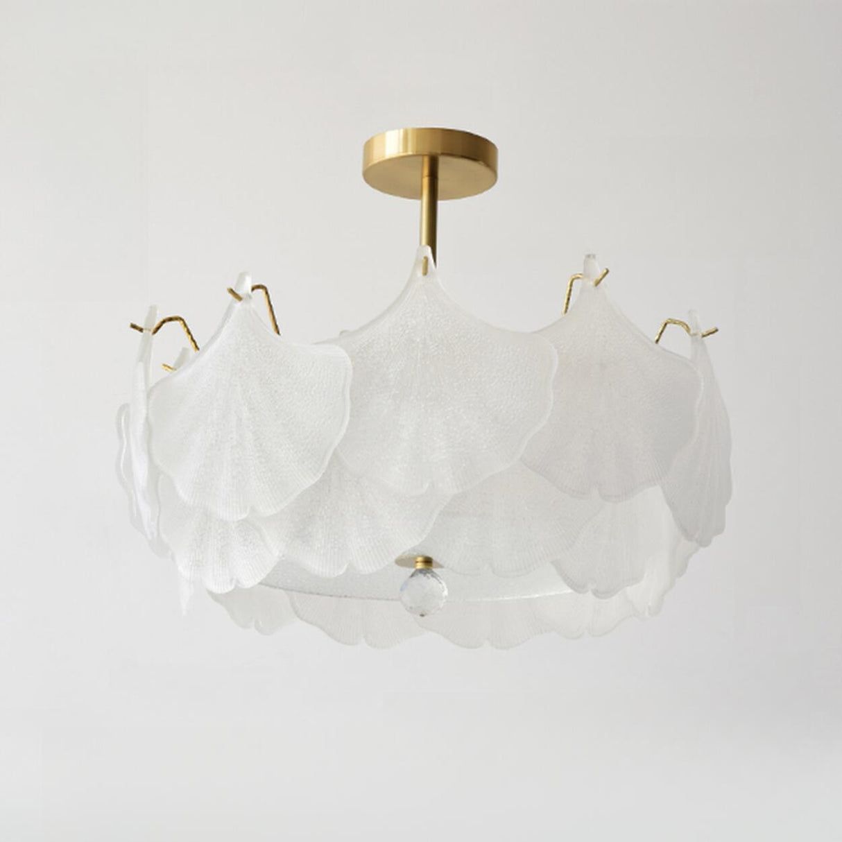Elegant Ginkgo Leaf Gold Glass Semi-Flush Ceiling Light Image - 3