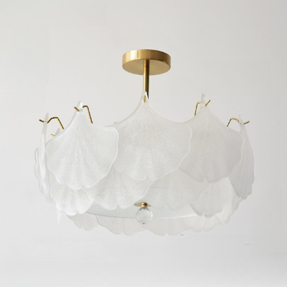 Elegant Ginkgo Leaf Gold Glass Semi-Flush Ceiling Light Image - 5