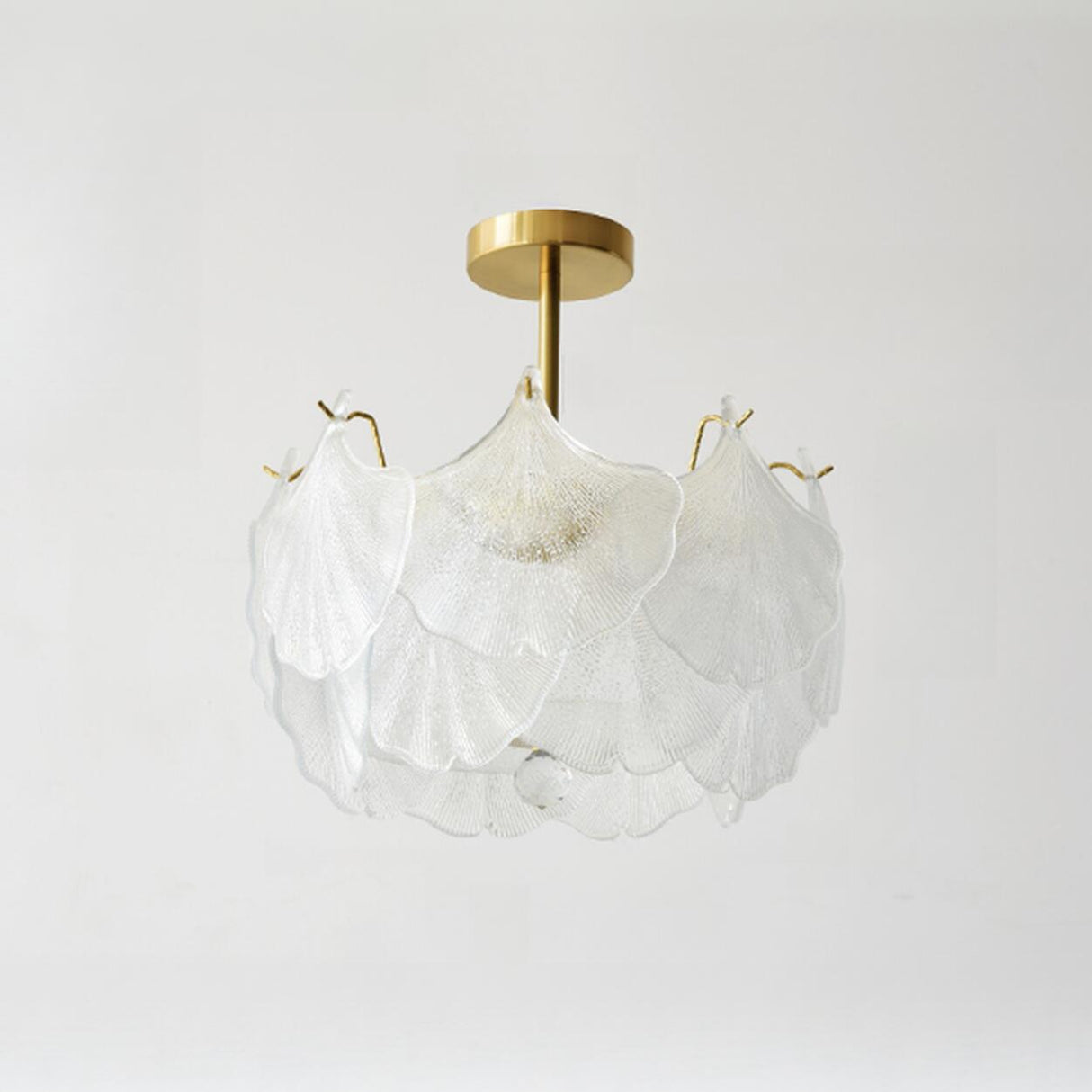 Elegant Ginkgo Leaf Gold Glass Semi-Flush Ceiling Light Image - 7