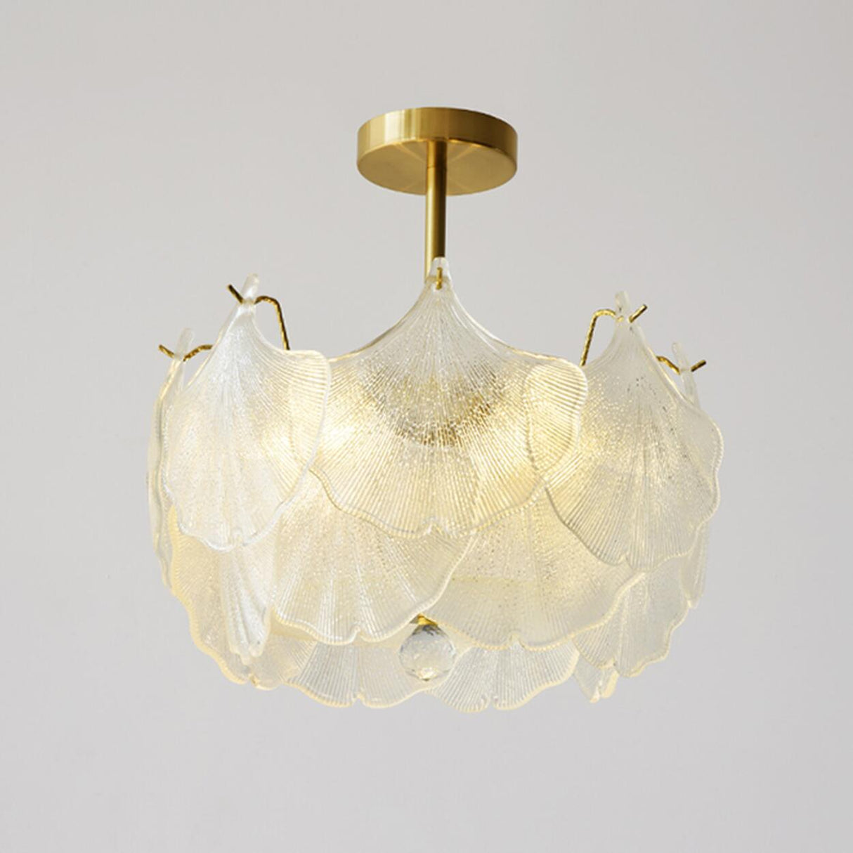 Elegant Ginkgo Leaf Gold Glass Semi-Flush Ceiling Light Image - 8