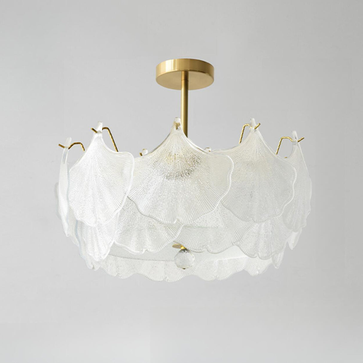 Elegant Ginkgo Leaf Gold Glass Semi-Flush Ceiling Light Image - 9