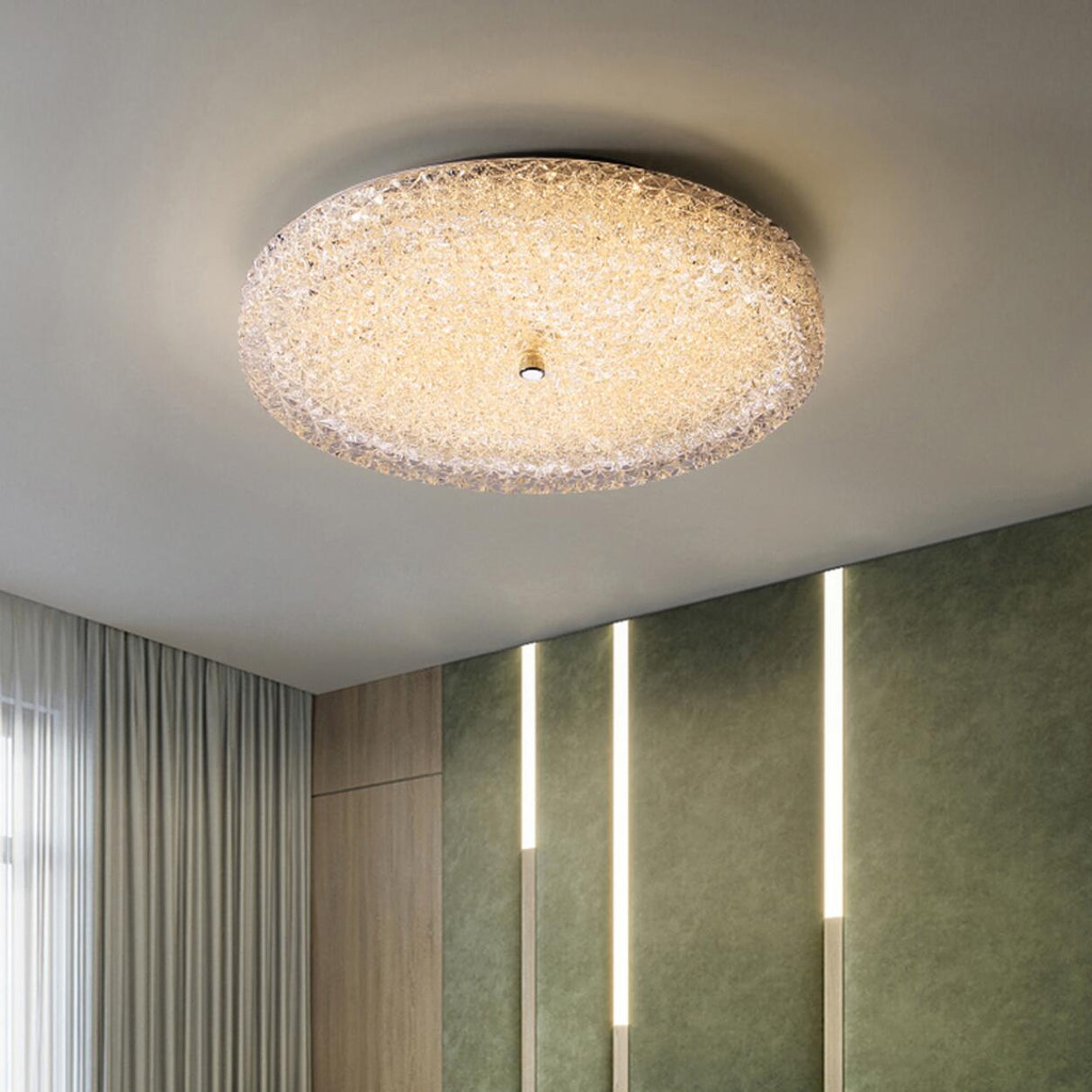 Elegant Glass Circle Flush Mount Ceiling Light Bedroom Image - 1