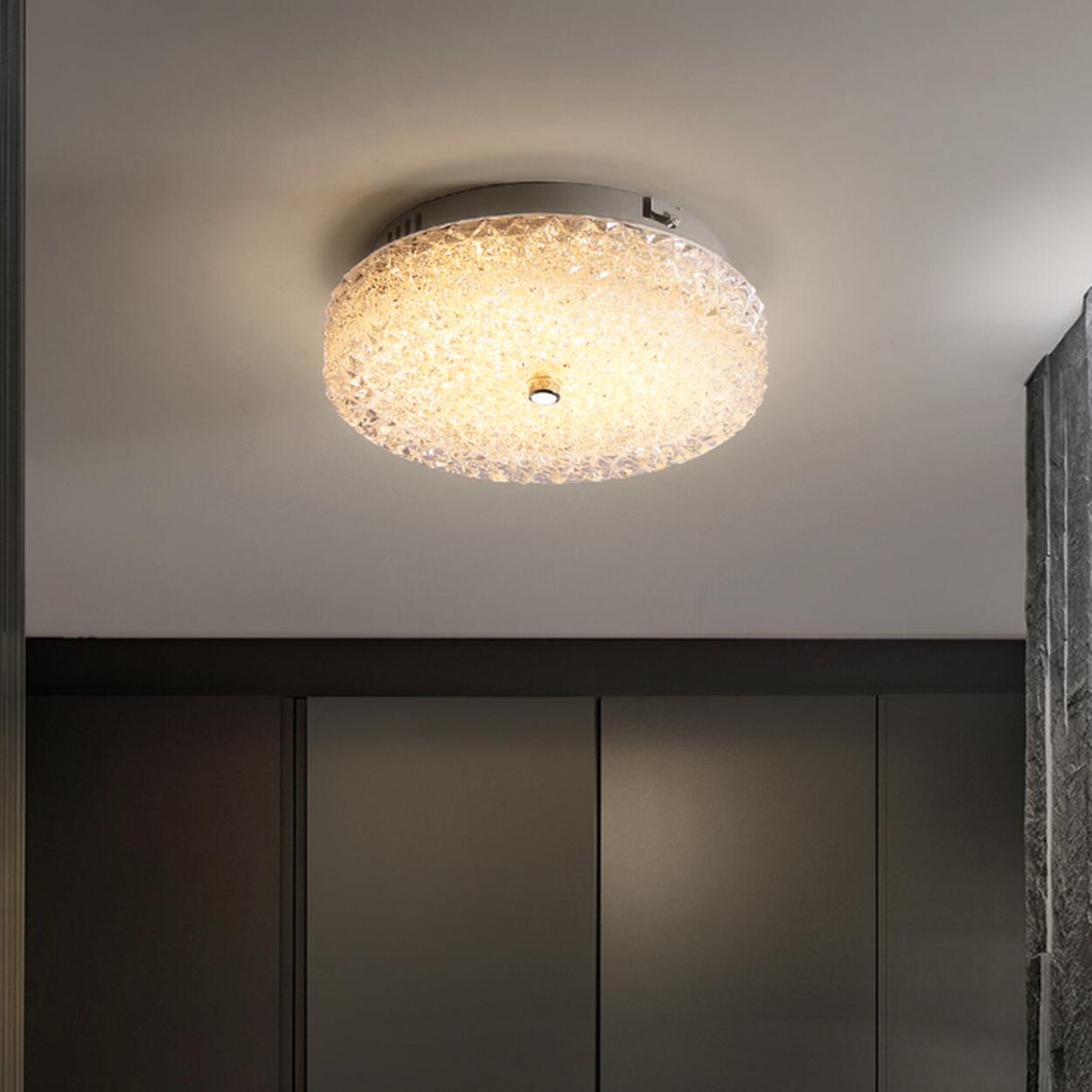 Elegant Glass Circle Flush Mount Ceiling Light Bedroom Image - 4