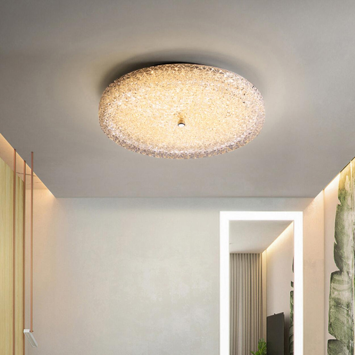 Elegant Glass Circle Flush Mount Ceiling Light Bedroom Image - 5