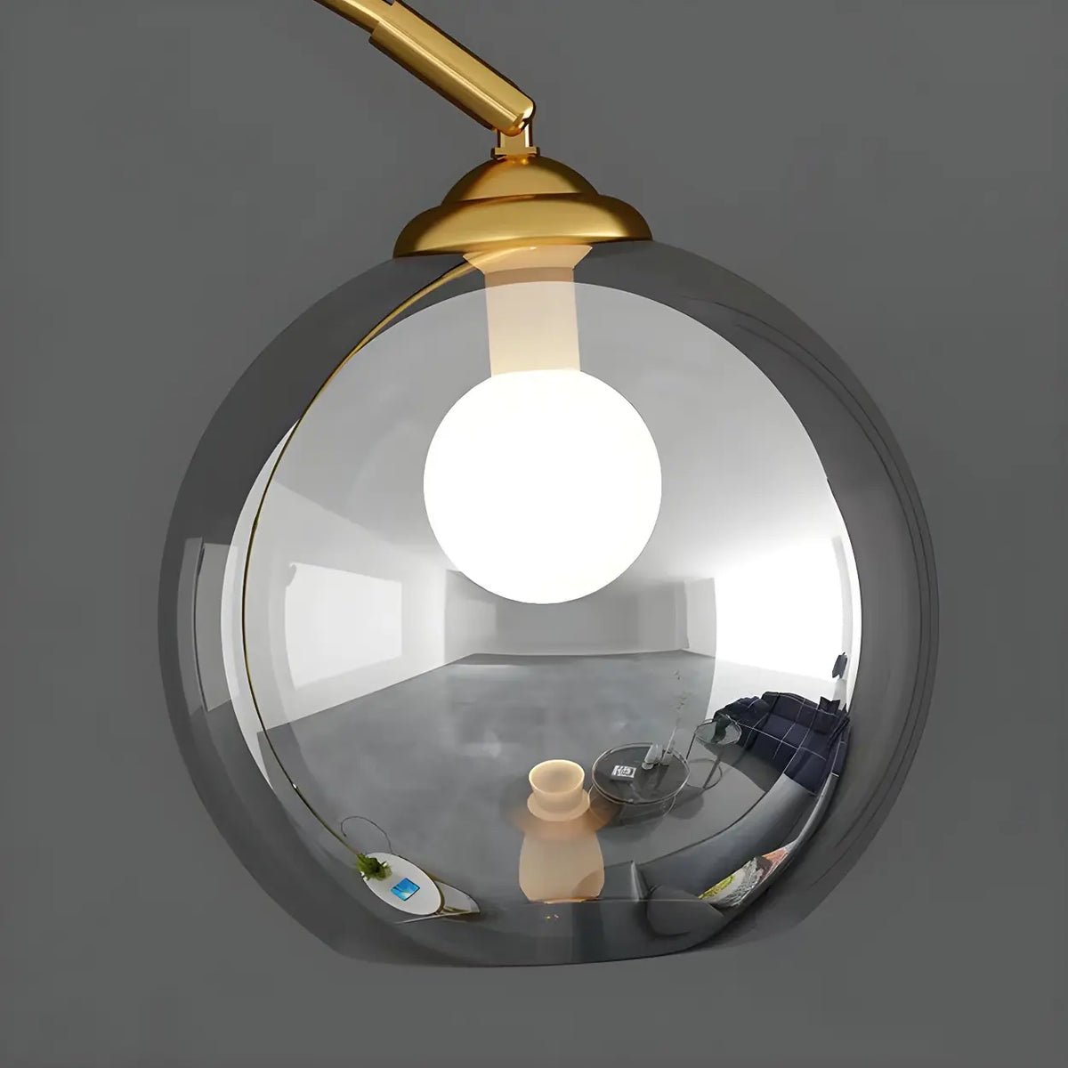 Elegant Glass Globe Gold Arc Metal LED Floor Lamp Image - 6