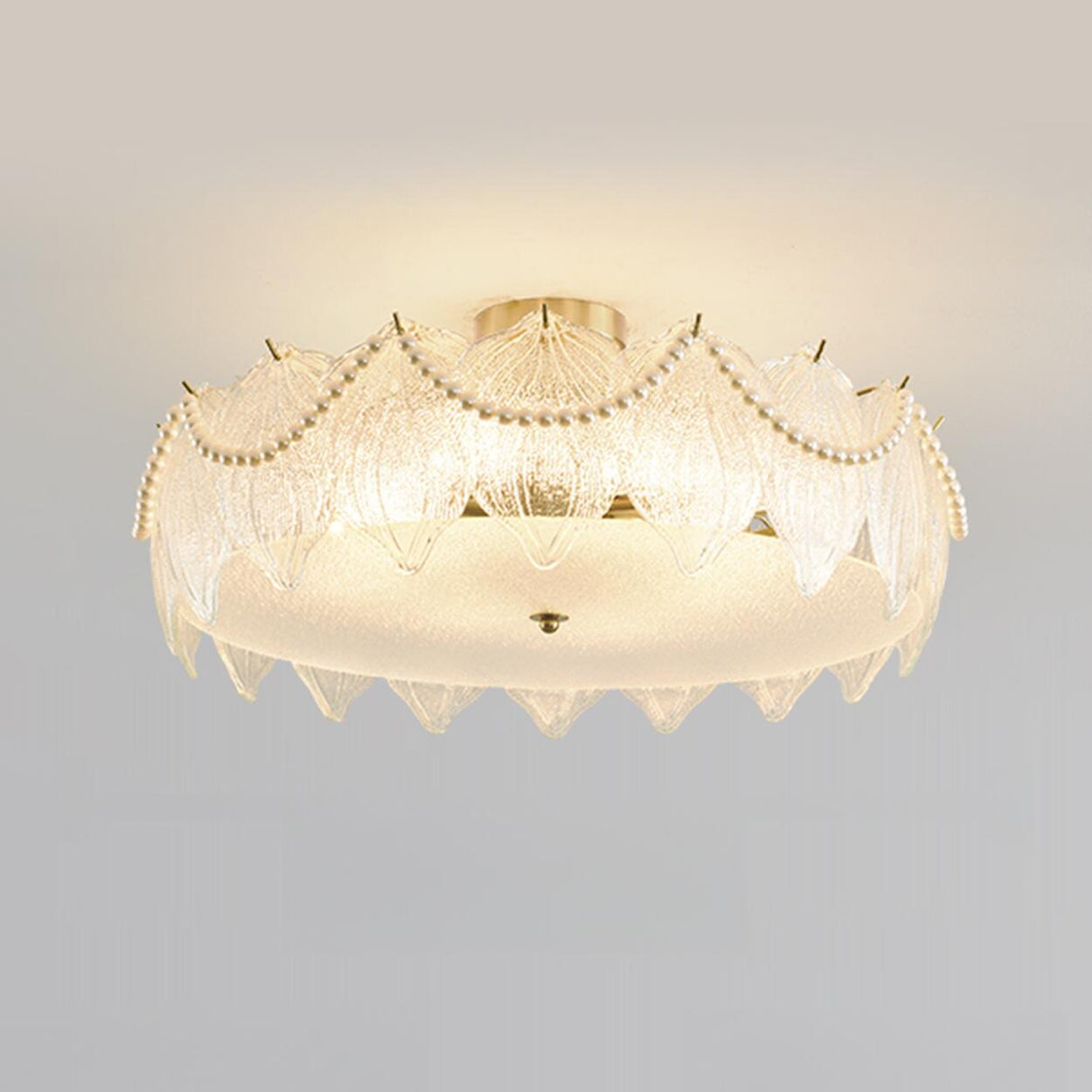 Elegant Glass Shell Semi-Flush Mount Light Living Room Image - 11