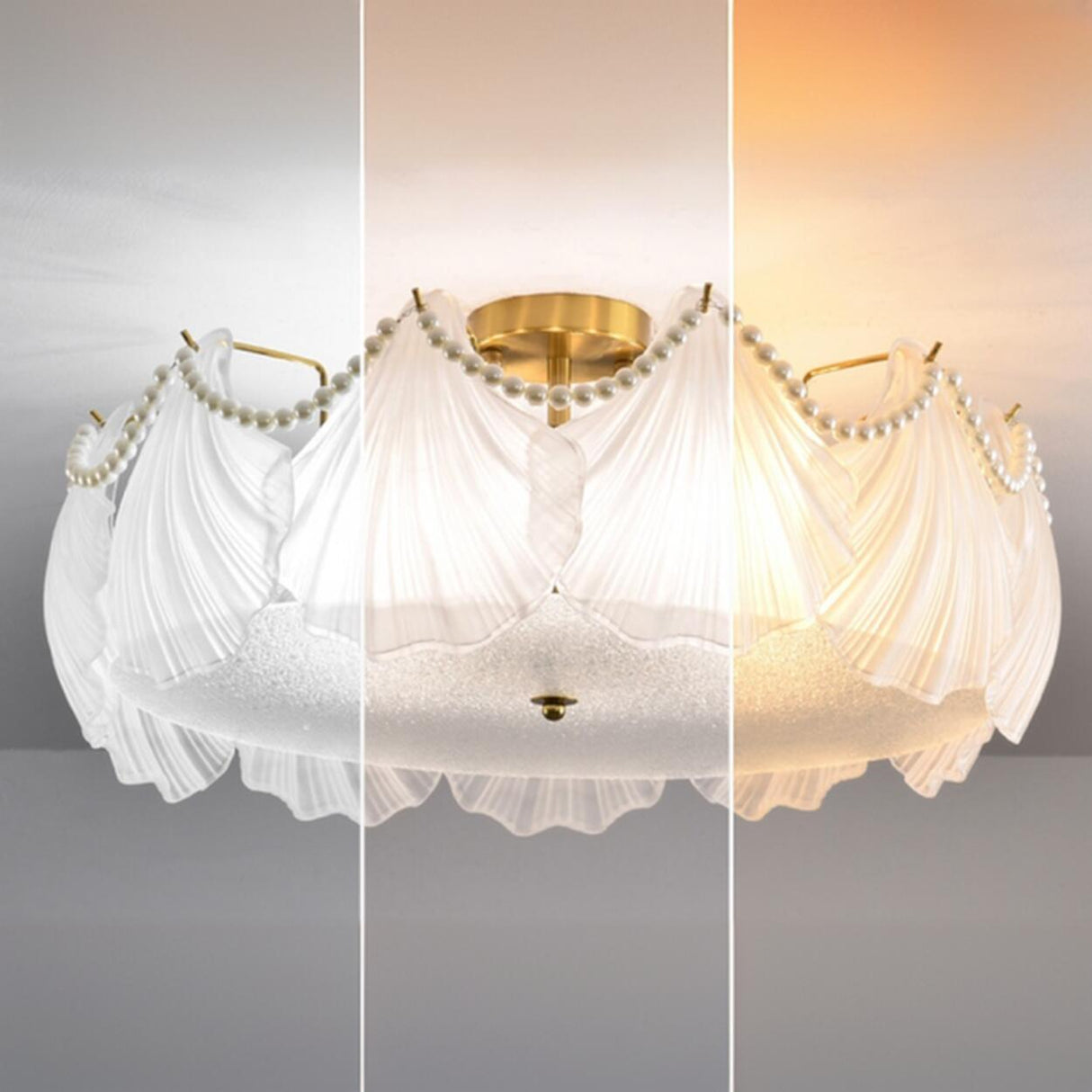 Elegant Glass Shell Semi-Flush Mount Light Living Room Image - 12